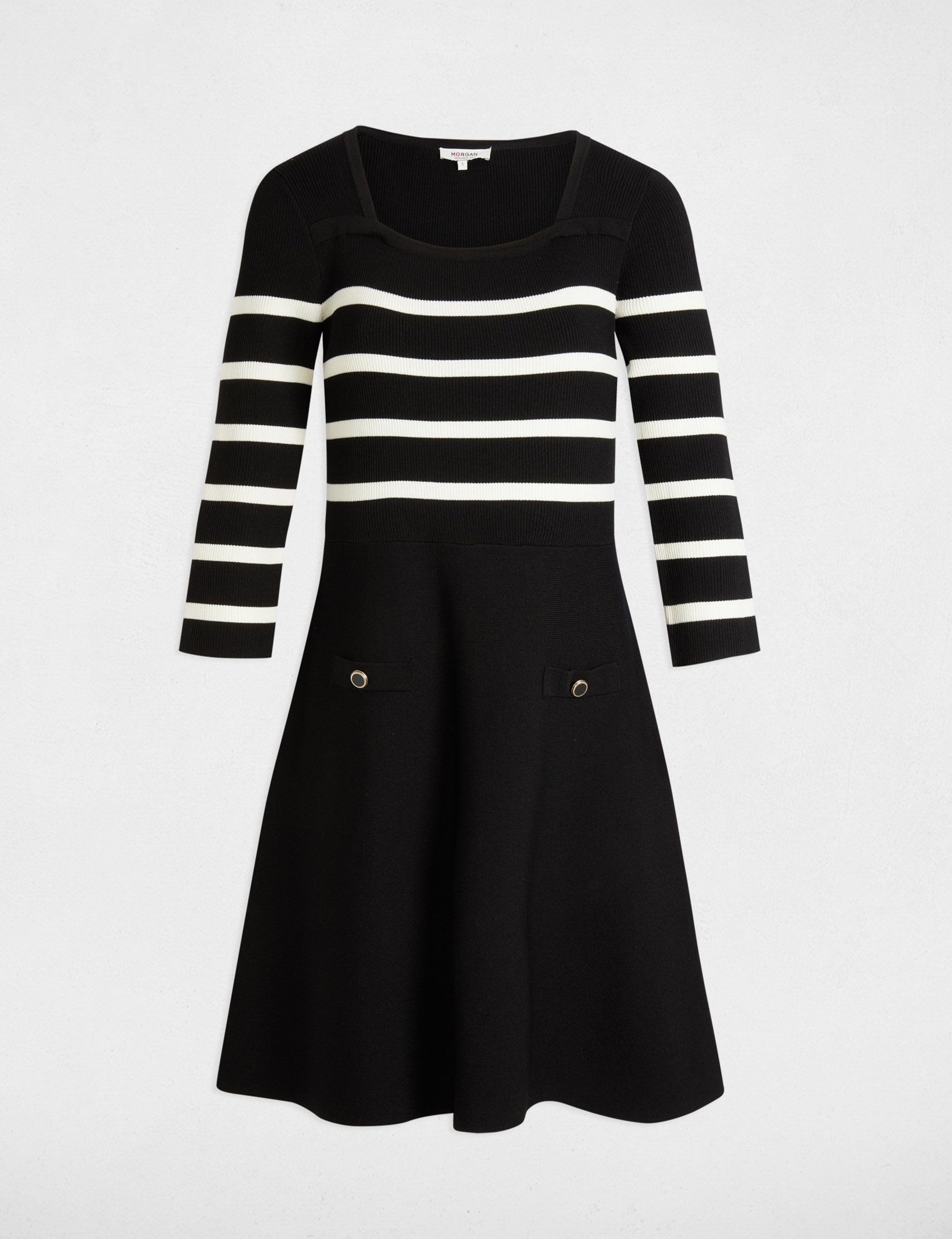 robe tricot trapeze a rayures noir femme Robe tricot trapéze à rayures noir femme