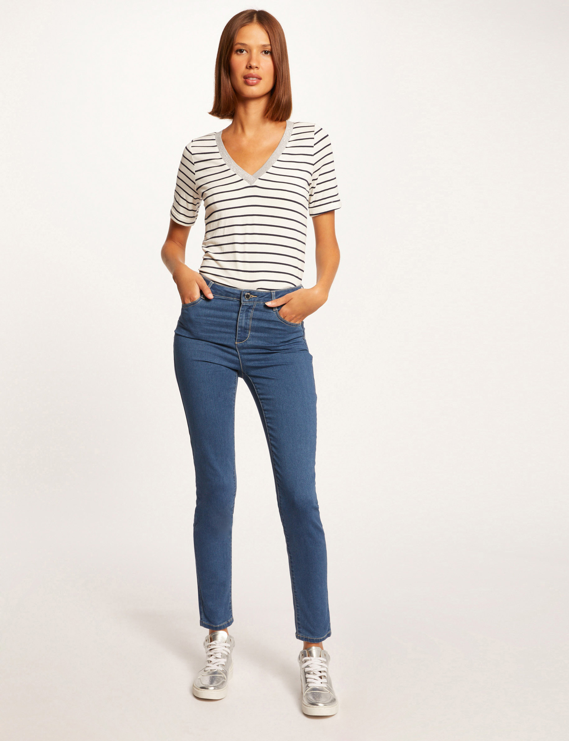 Short-sleeved t-shirt with stripes multico ladies'