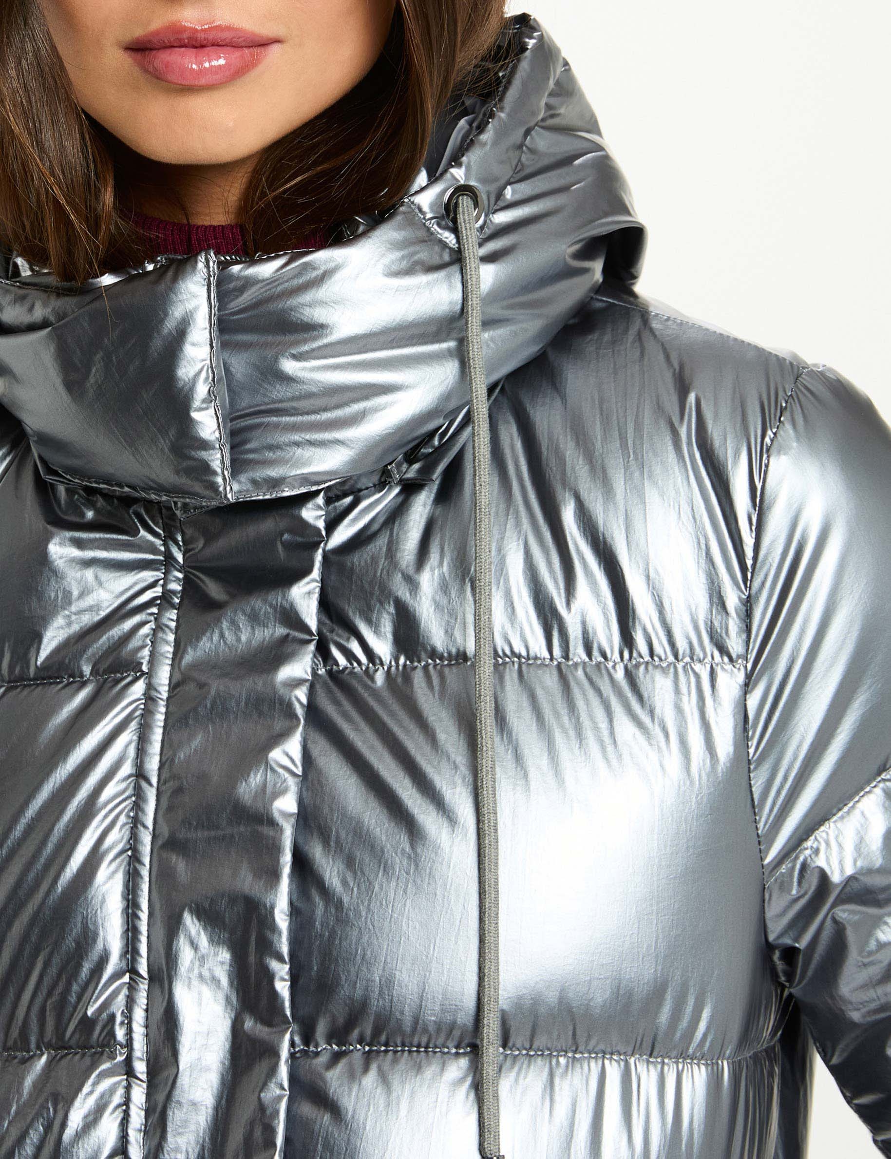 shiny long puffer jacket silver color women Shiny long puffer jacket silver color women