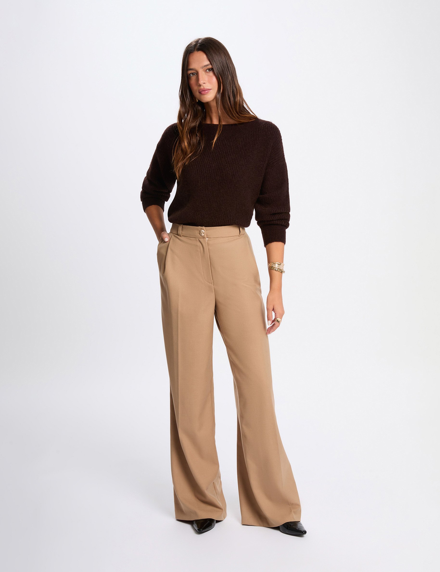 Jumper with round neck dark brown women