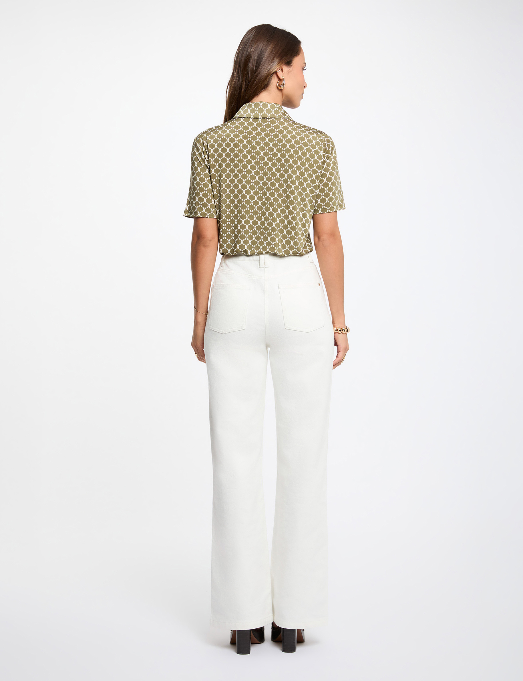Printed shirt with notched collar khaki green women