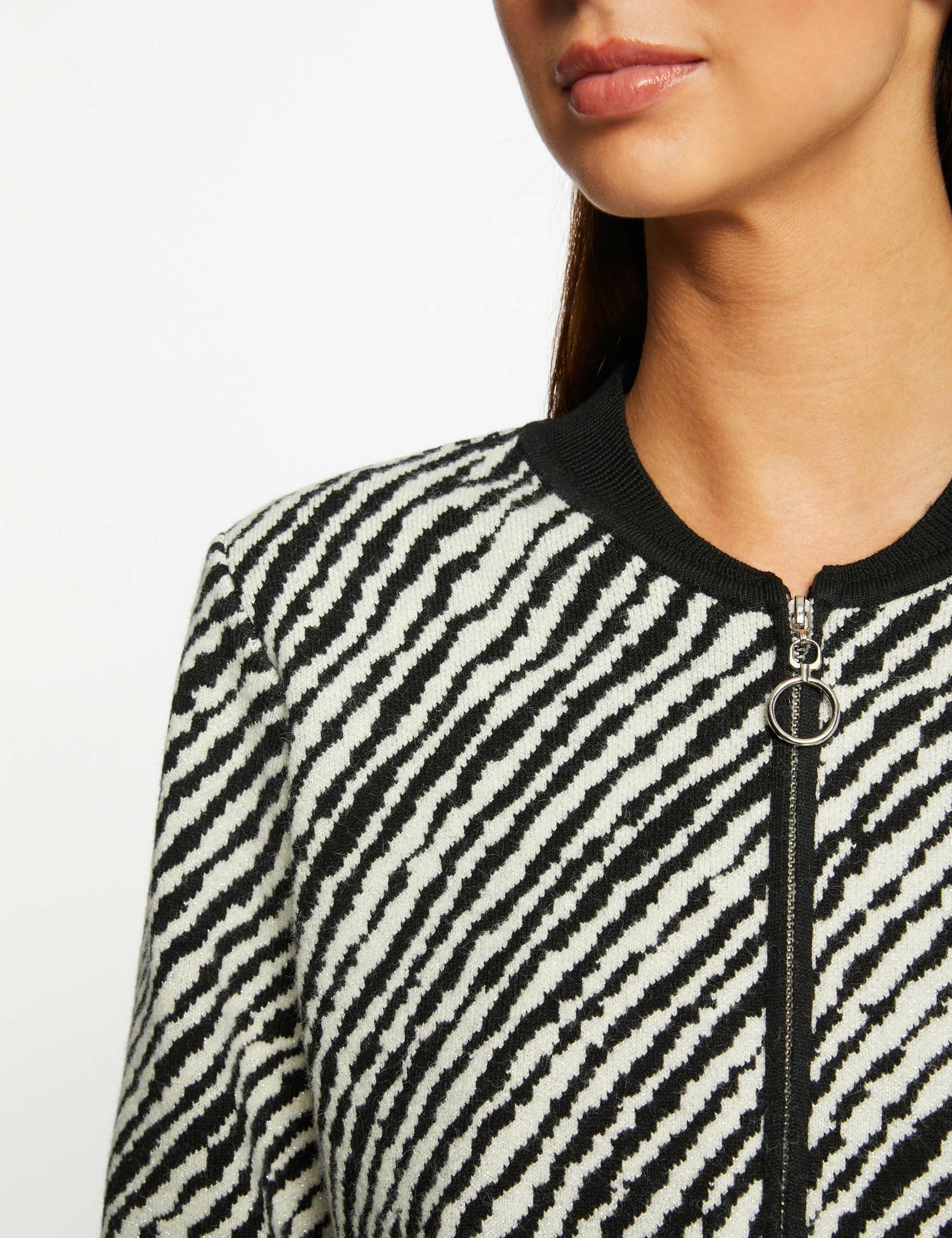 Zipped cardigan with animal print beige ladies'