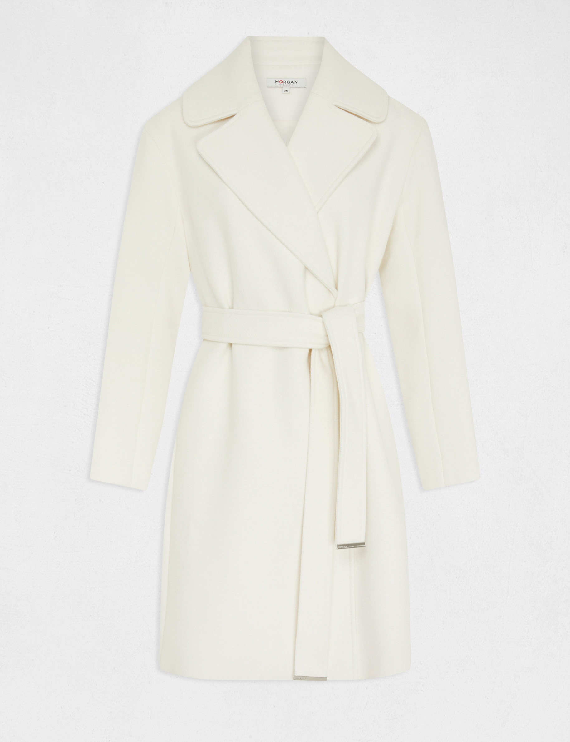 Belted long straight coat ecru ladies' | Morgan