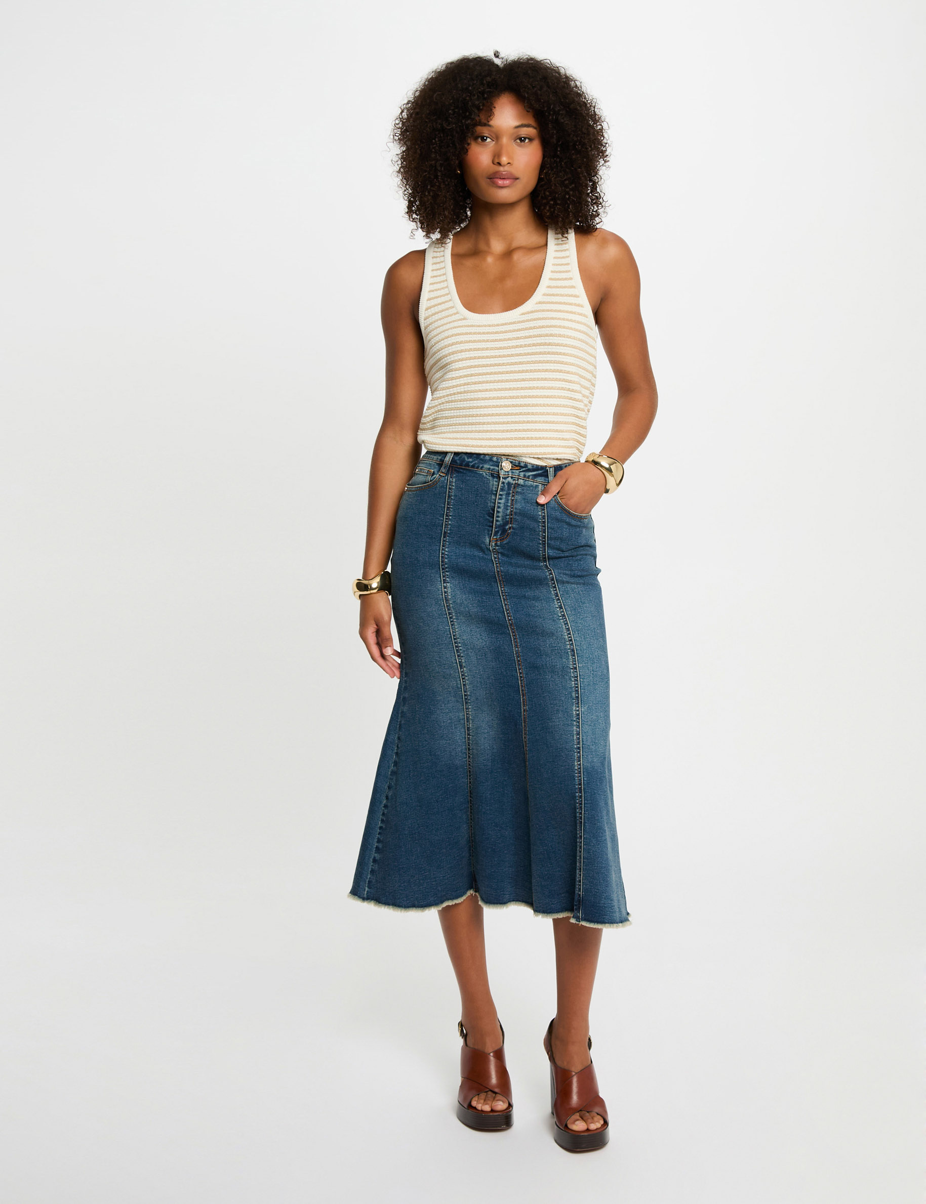 Striped knitted top white women