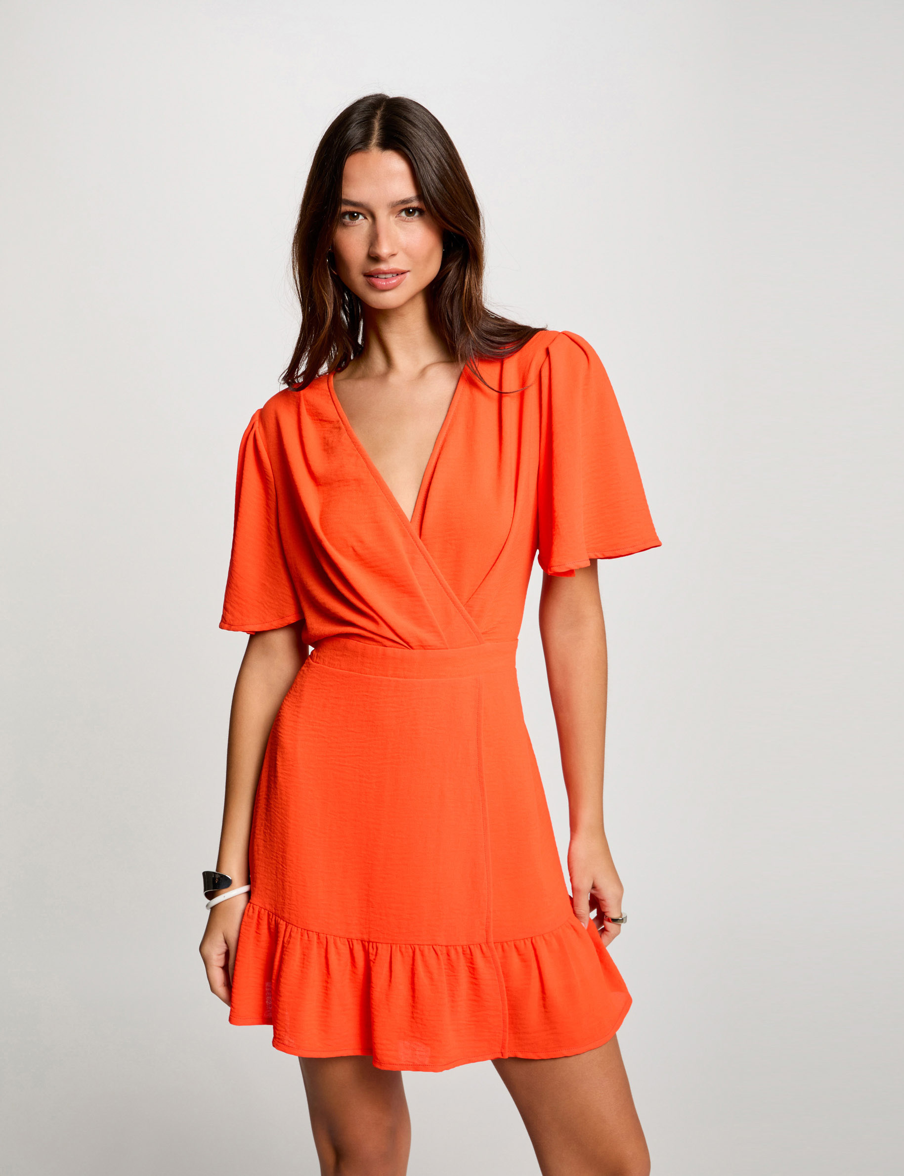 mini a line dress with ruffles dark orange women Mini A-line dress with ruffles dark orange women