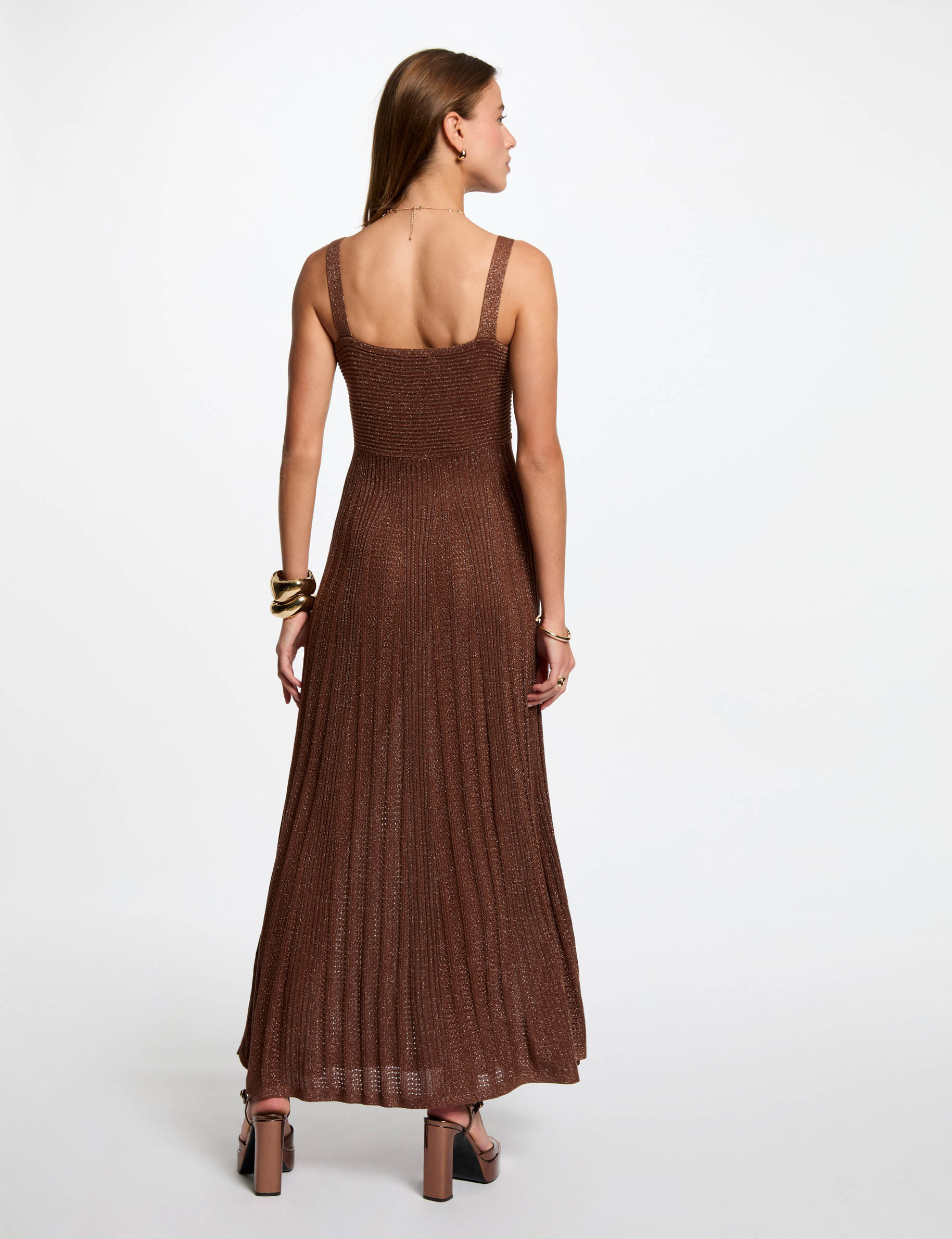 robe tricot longue droite marron cognac femme Robe tricot longue droite marron cognac femme