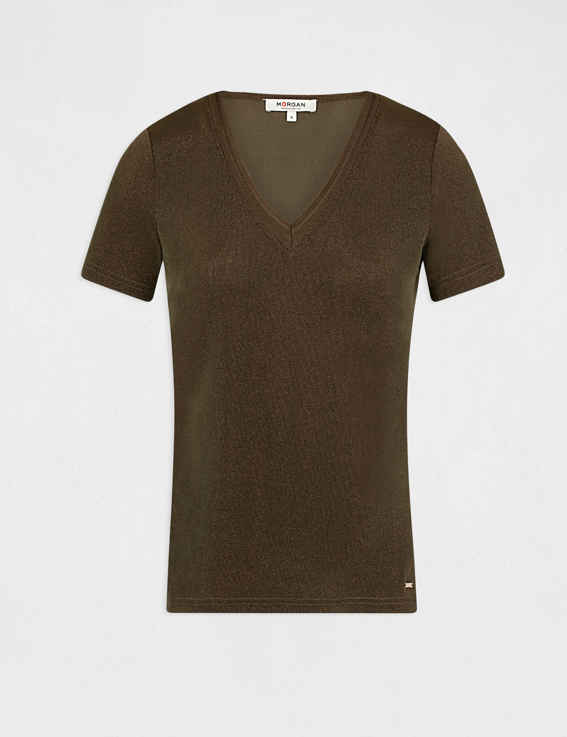 Short-sleeved t-shirt with V-neck taupe ladies'