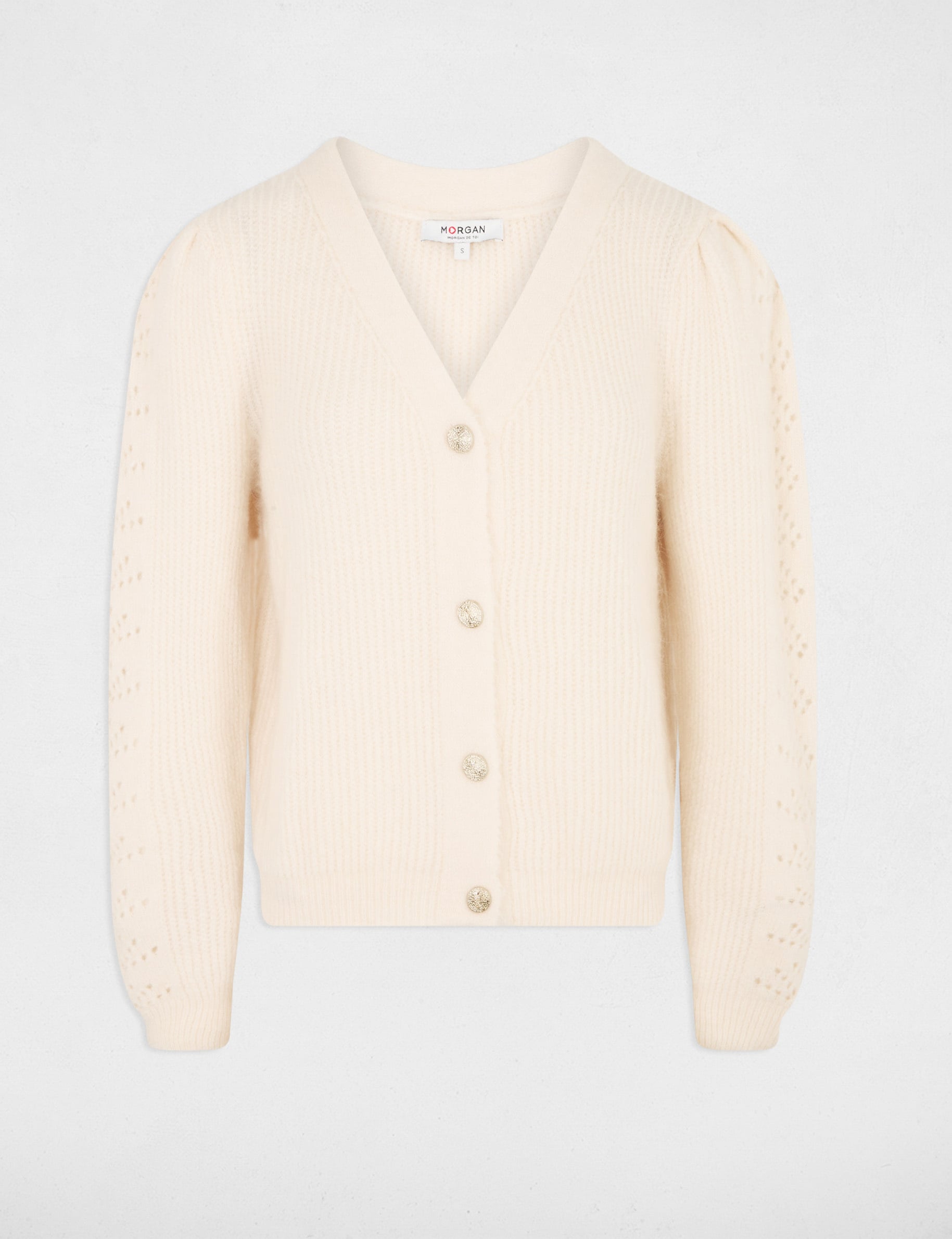 Fitted cardigan with V-neck ivory women