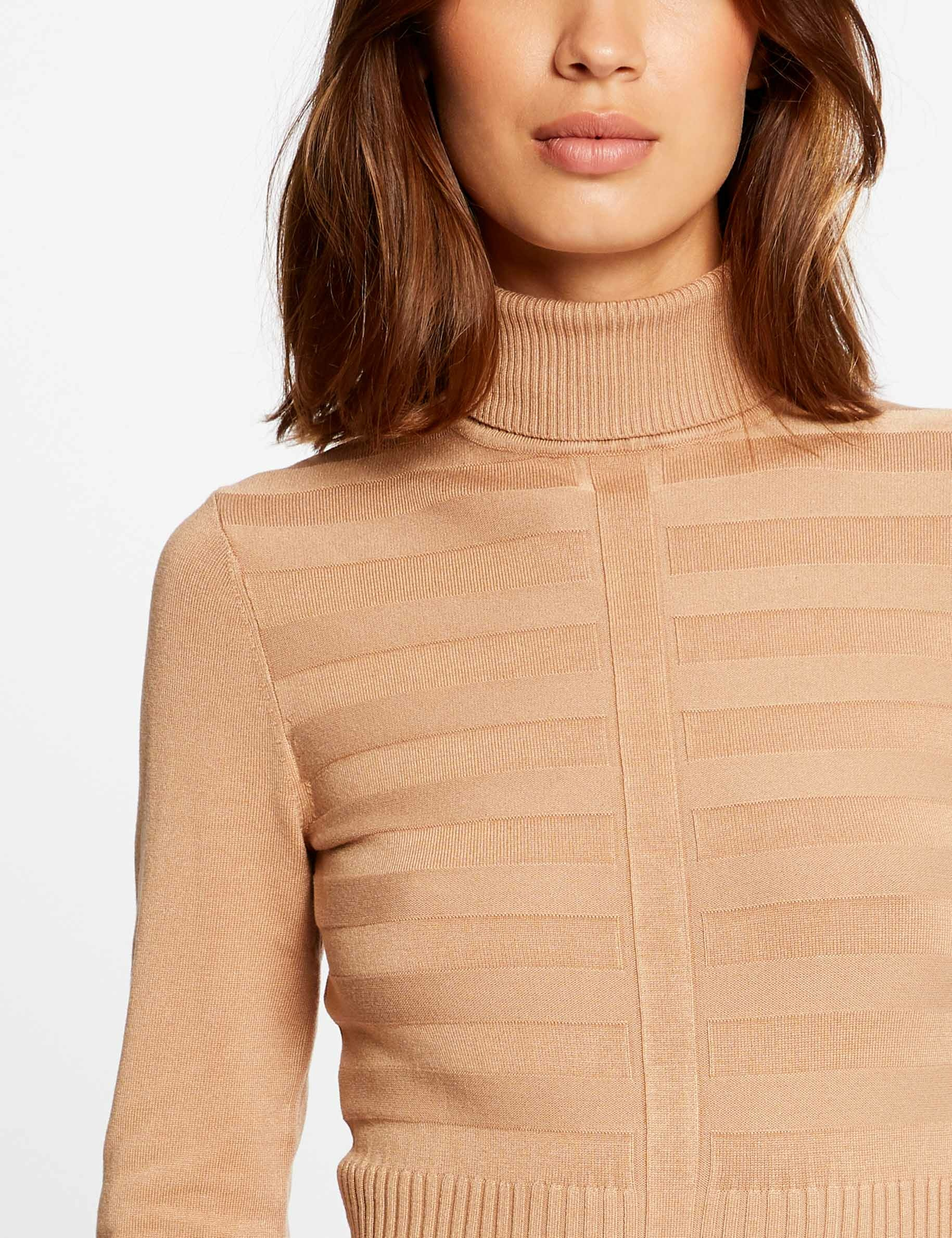 knitted fitted dress with turtleneck camel women Knitted fitted dress with turtleneck camel women