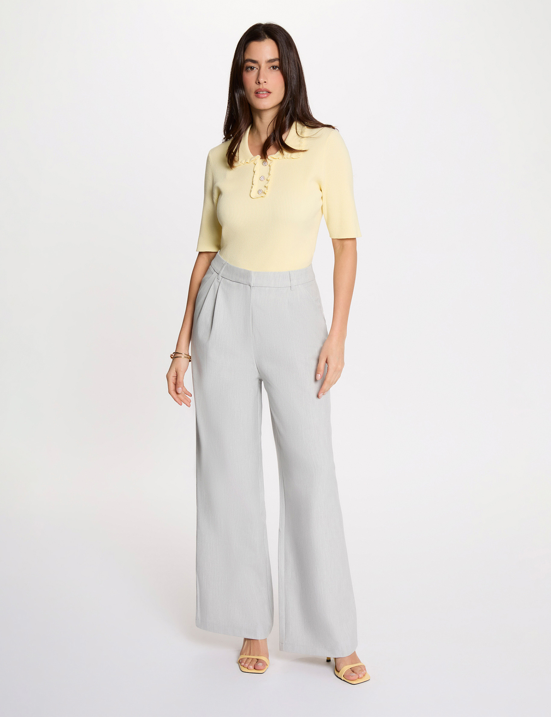 High-waisted wide-leg trousers light grey women