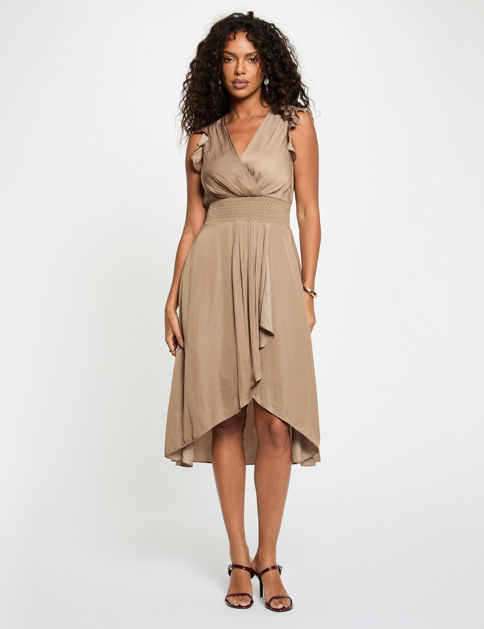 Sleeveless loose straight dress taupe women
