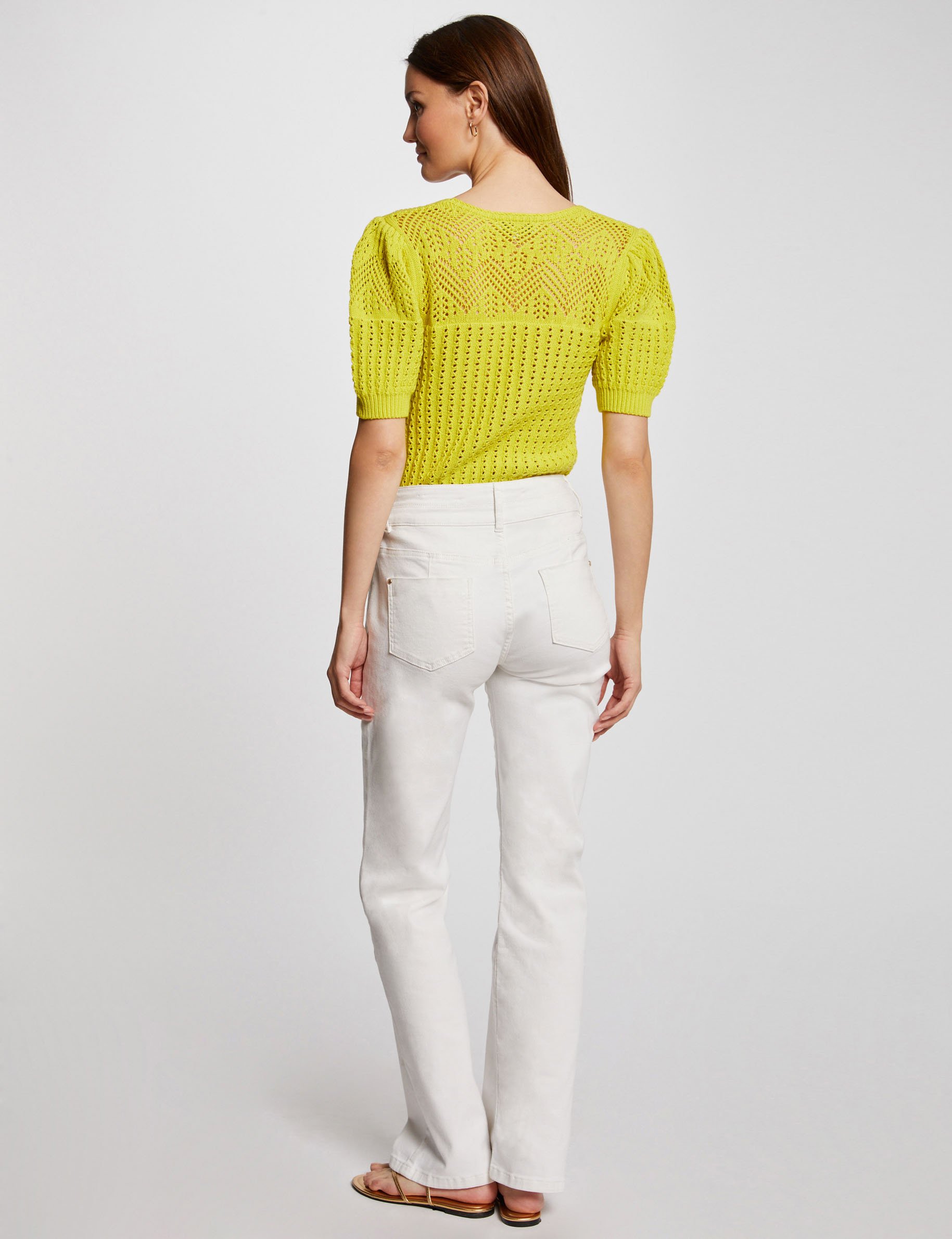 short sleeved openwork jumper medium yellow women Short-sleeved openwork jumper medium yellow women