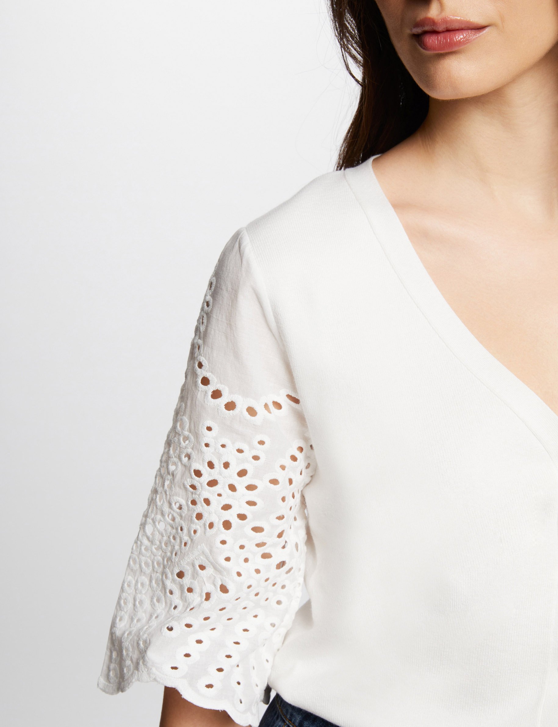 Jumper embroidered sleeves ecru ladies