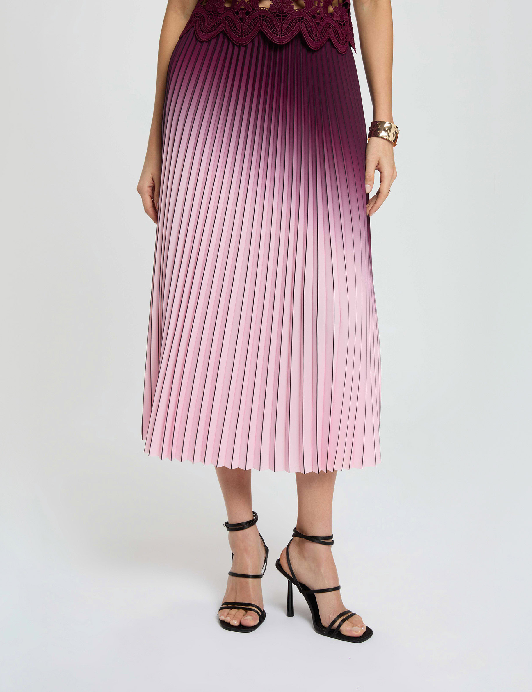 Maxi pleated skirt plum women