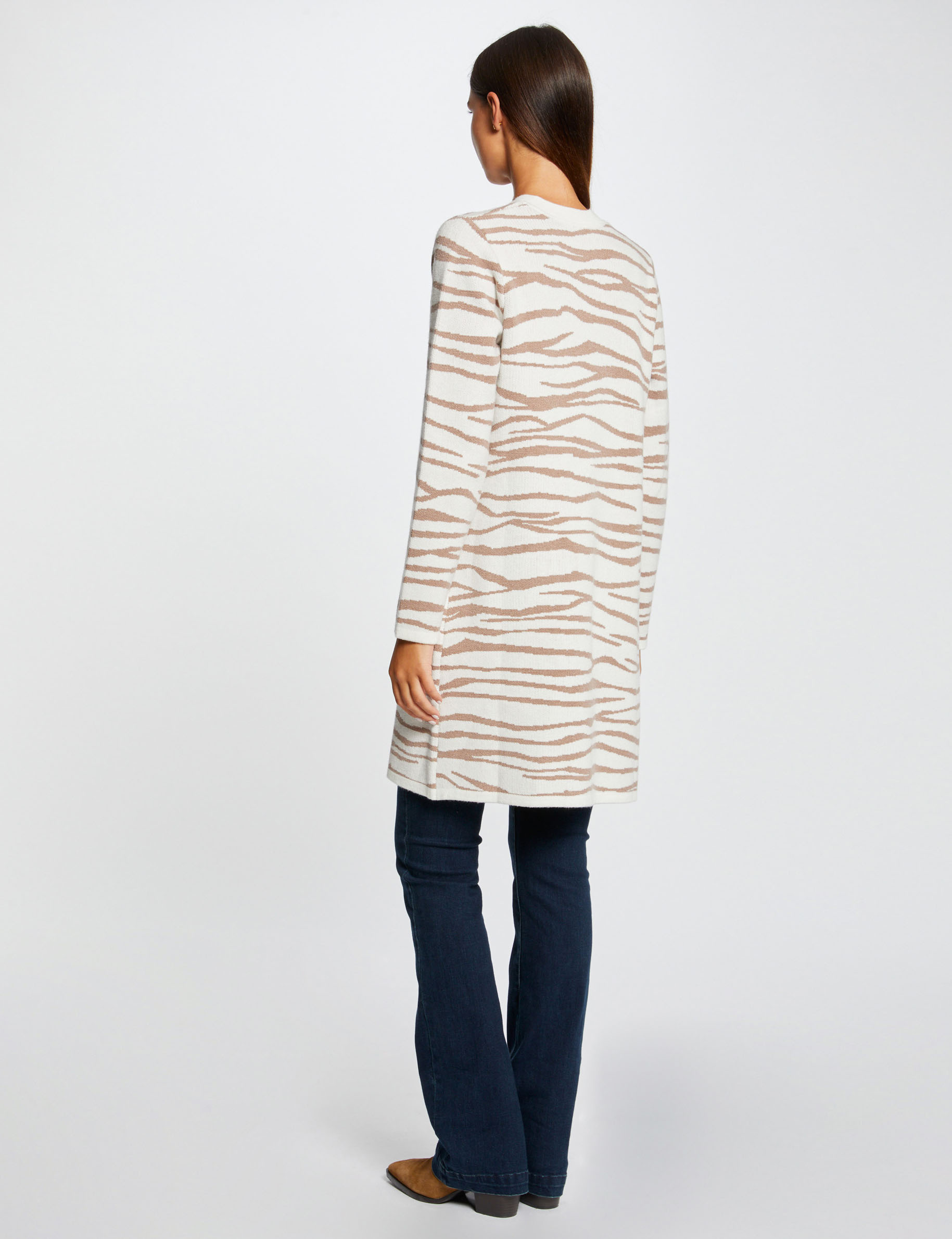 Long cardigan with zebra print ecru ladies'