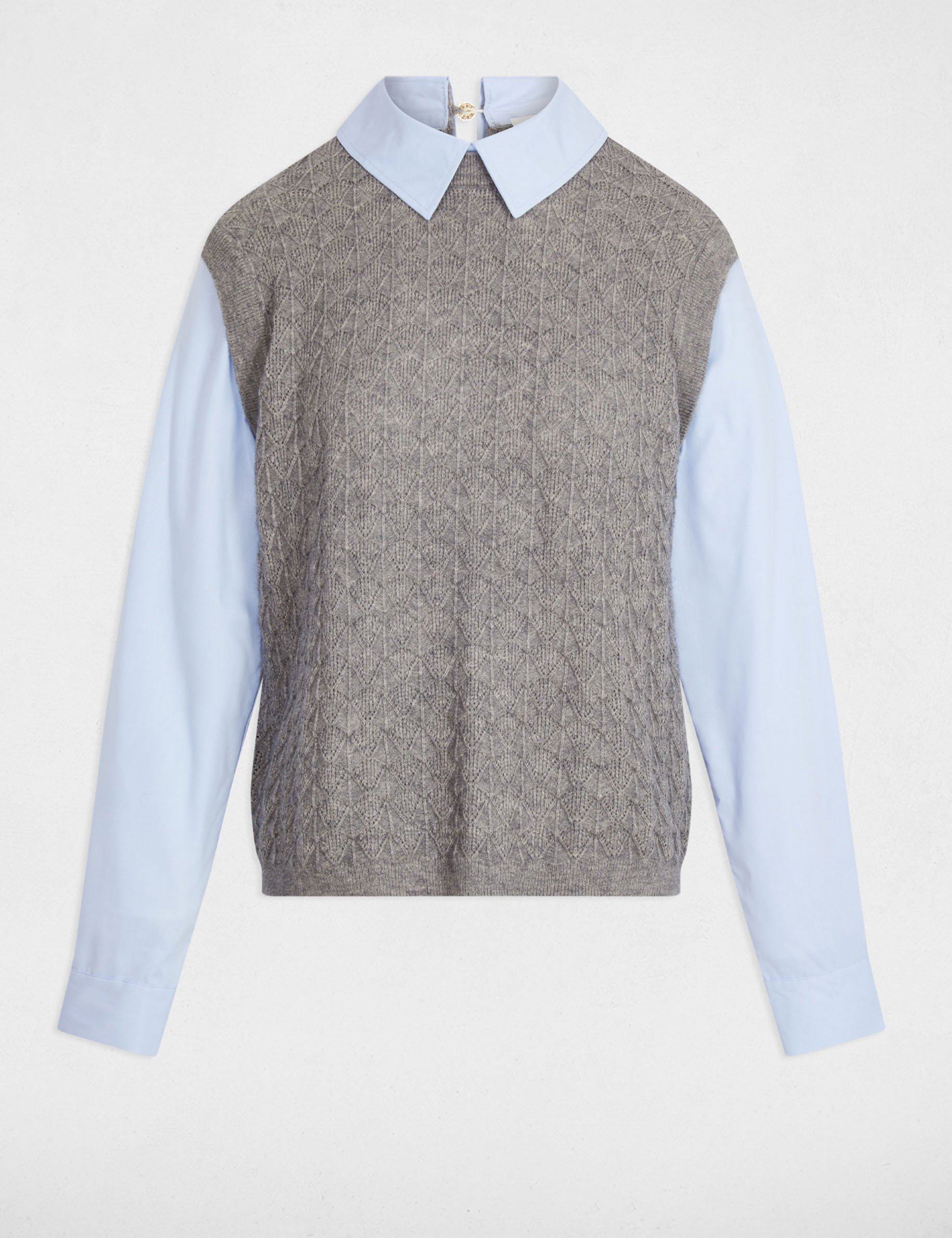 Sweater with shirt-style collar light grey women