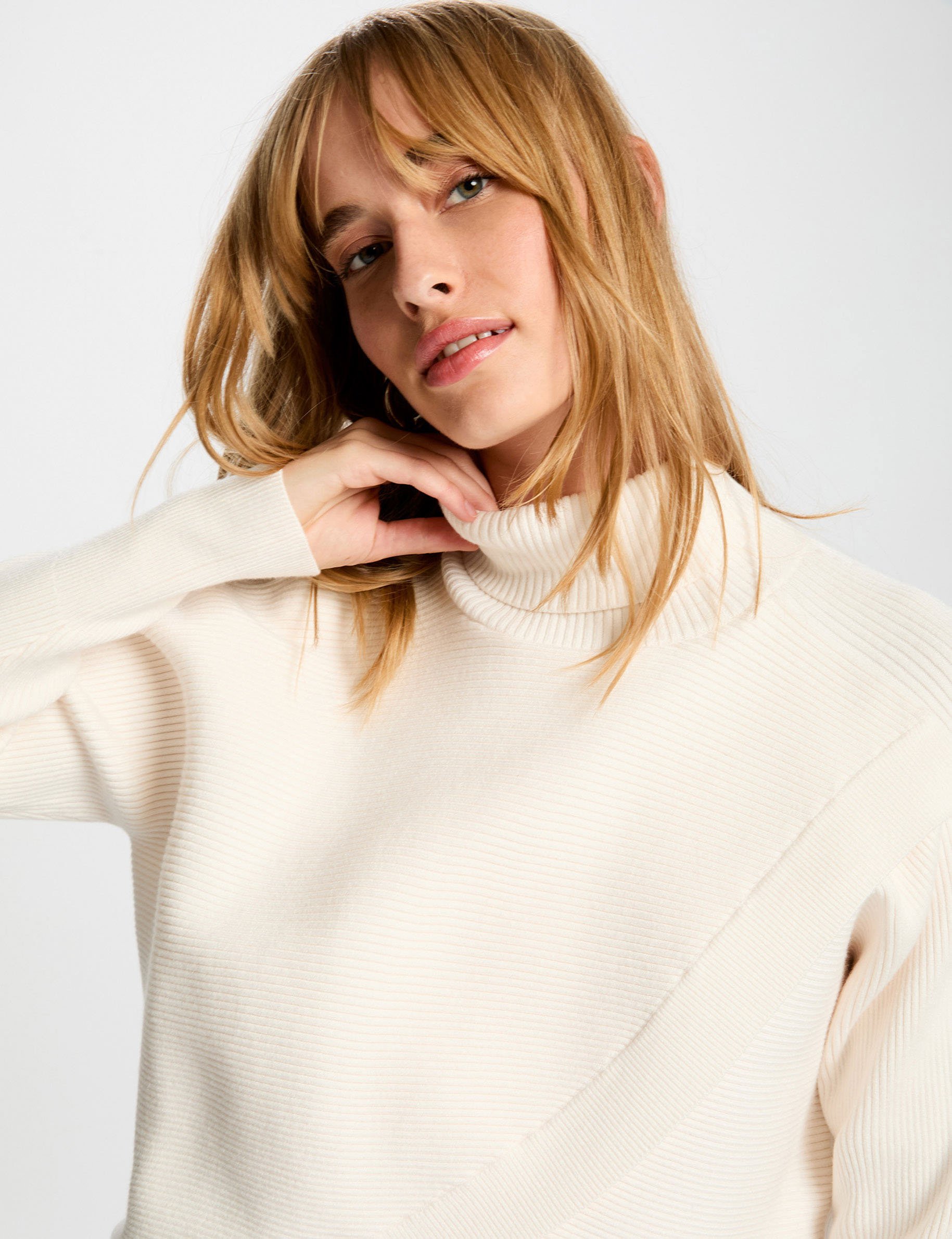 long sleeved jumper wrap over effect ivory women Long-sleeved jumper wrap-over effect ivory women