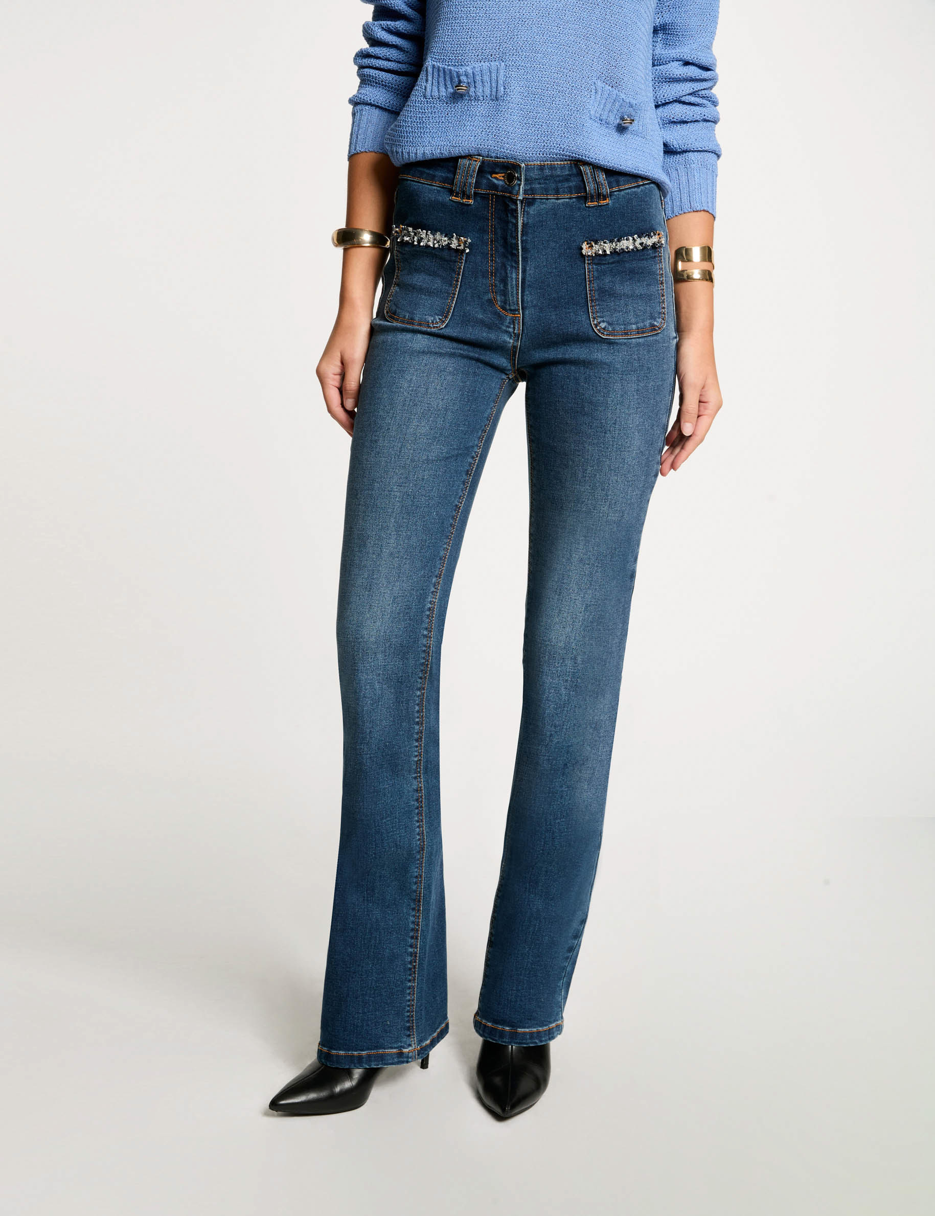 bootcut jeans fringes details stone wash denim women Bootcut jeans fringes details stone wash denim women