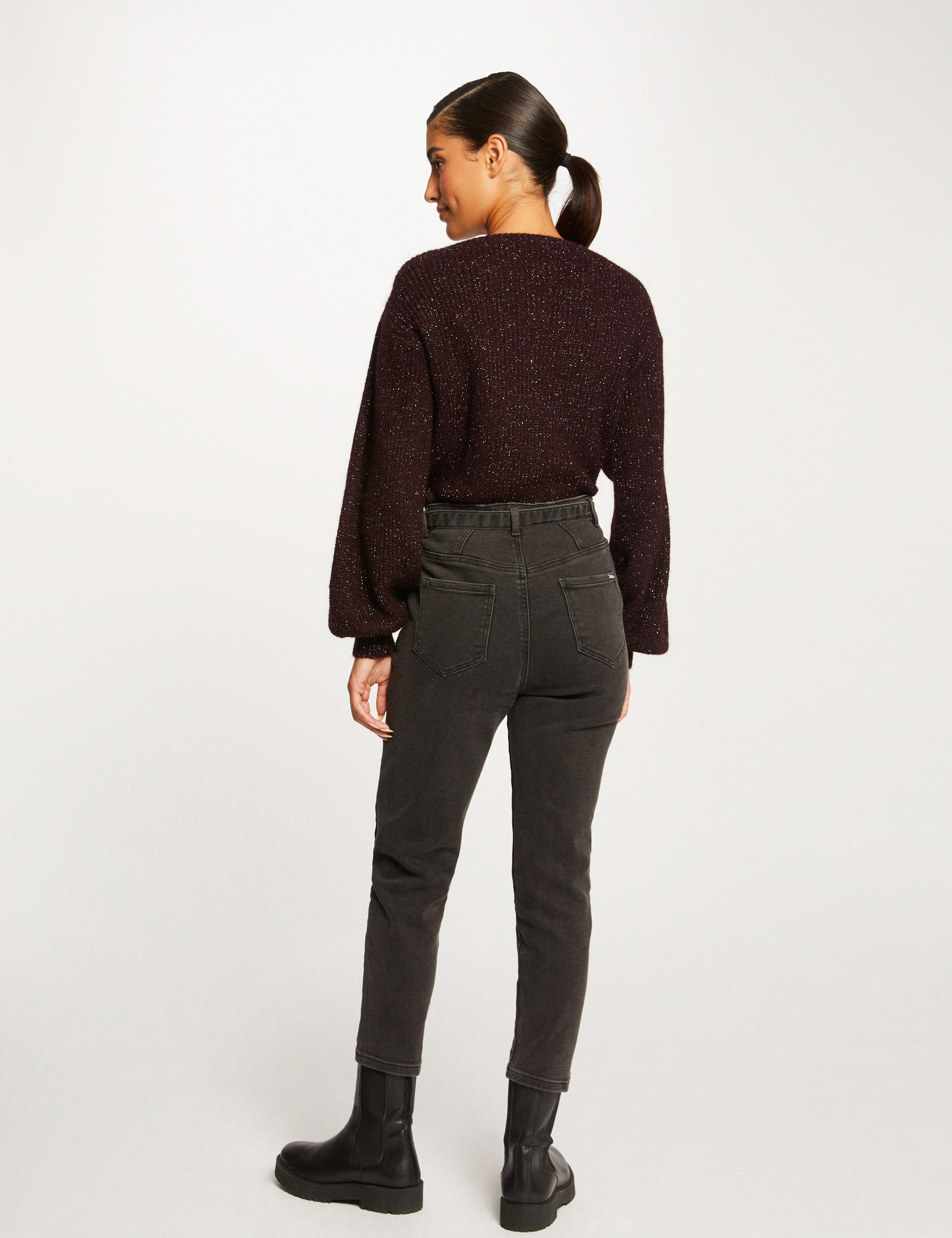 Long-sleeved jumper with V-neck plum ladies'