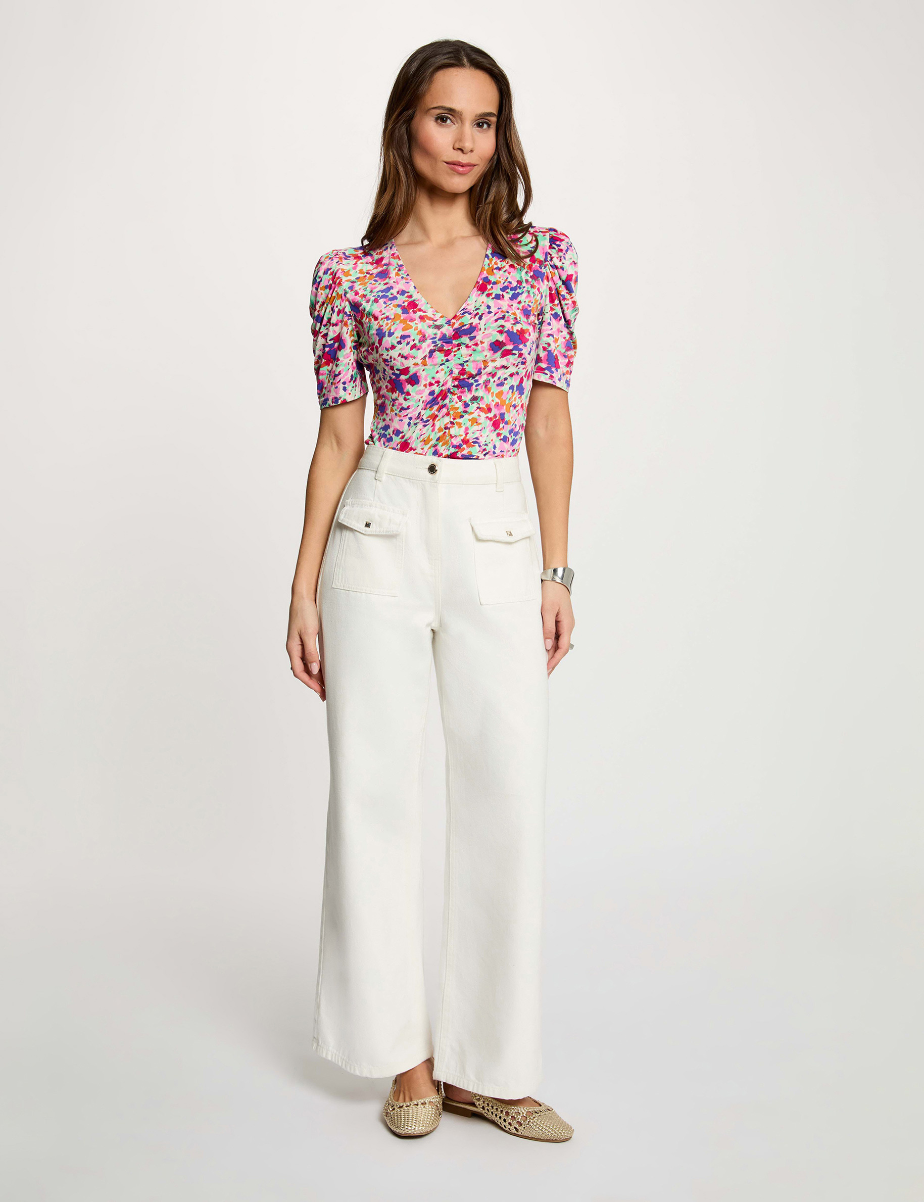 Fitted v-neck t-shirt multicolor women