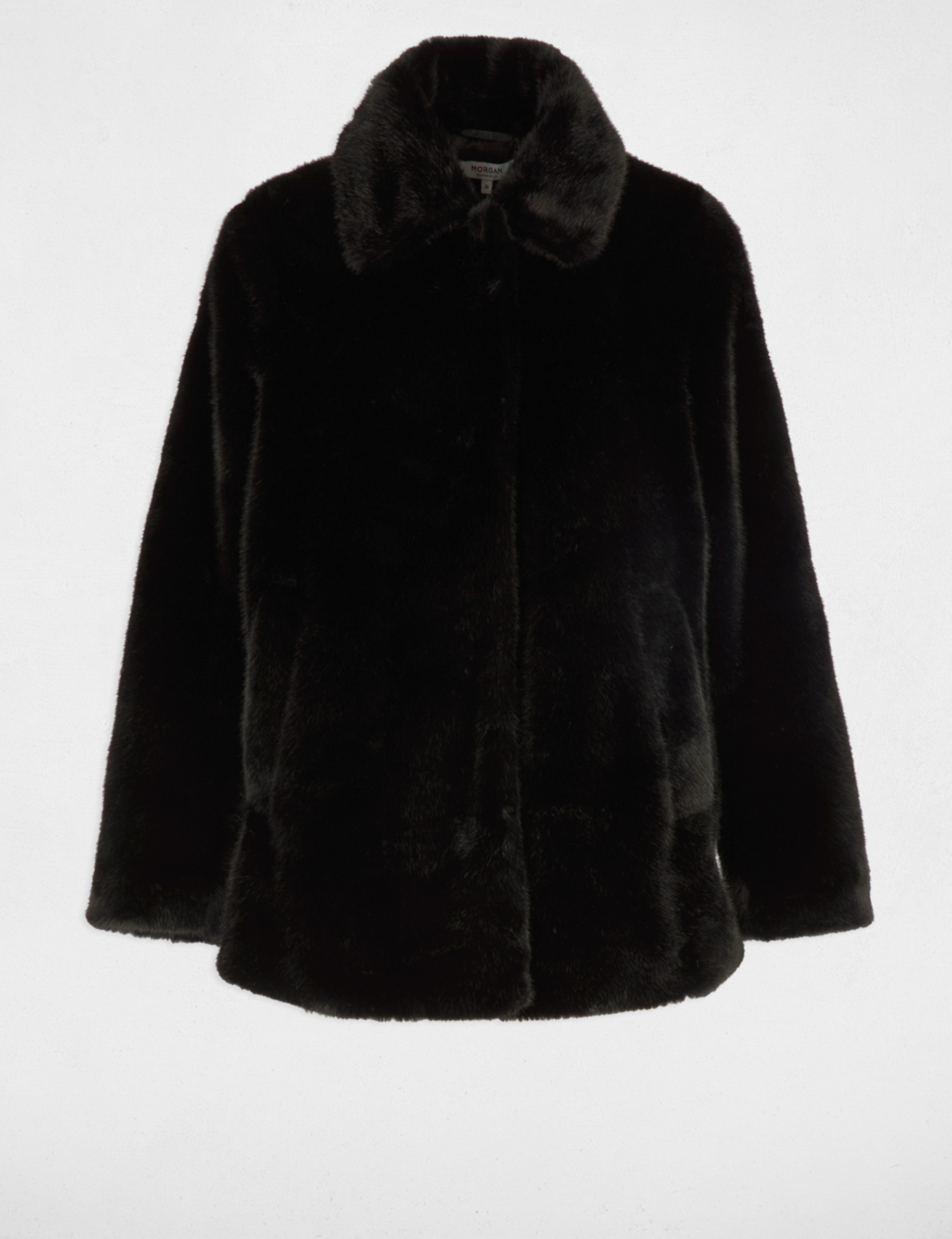 manteau droit fausse fourrure noir femme Manteau droit fausse fourrure noir femme