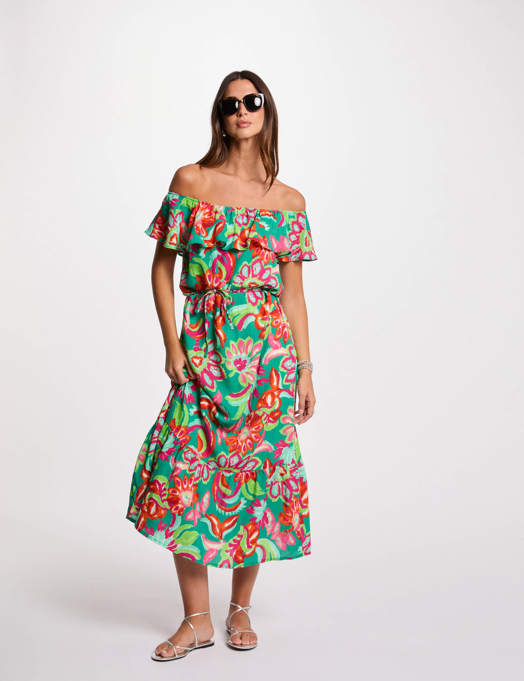 printed flared midi dress multicolor women Printed flared midi dress multicolor women