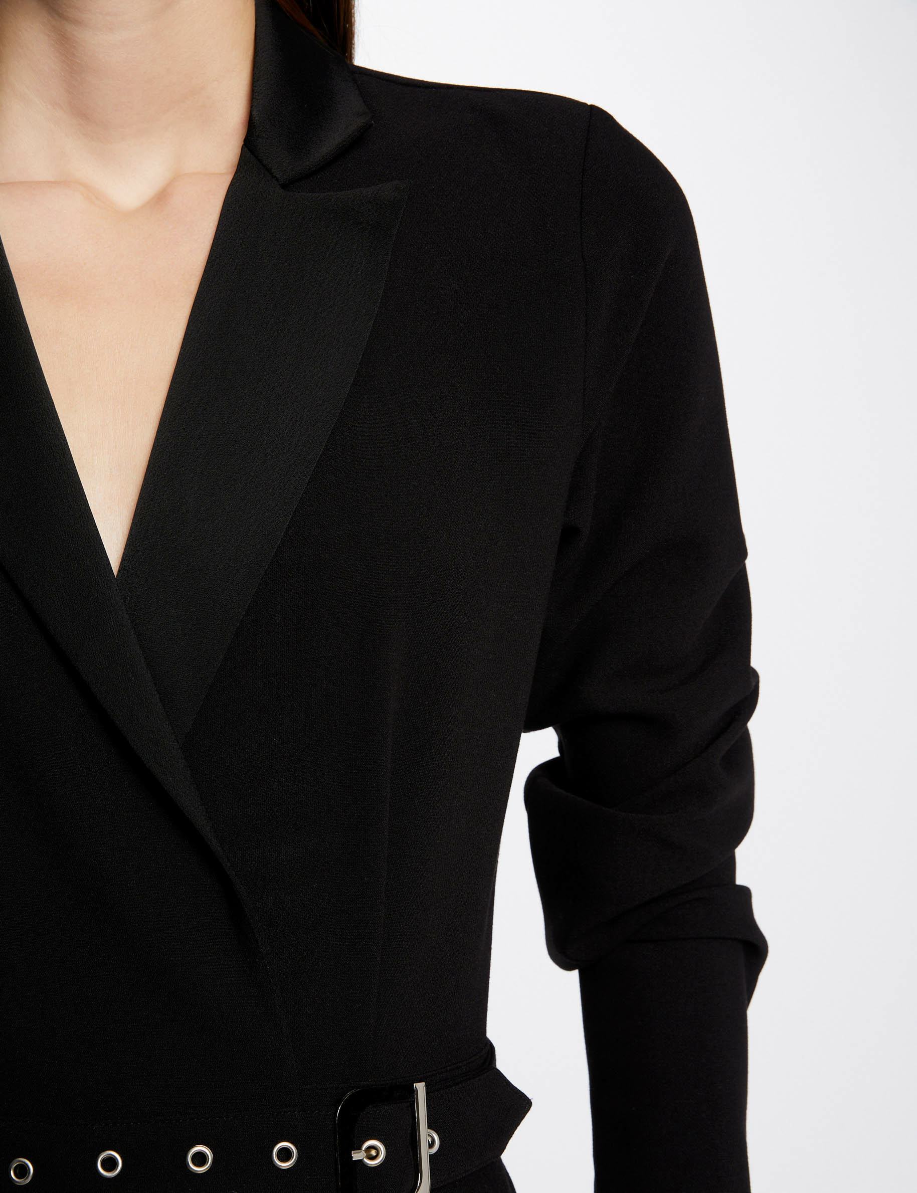 Straight belted jumpsuit black ladies'