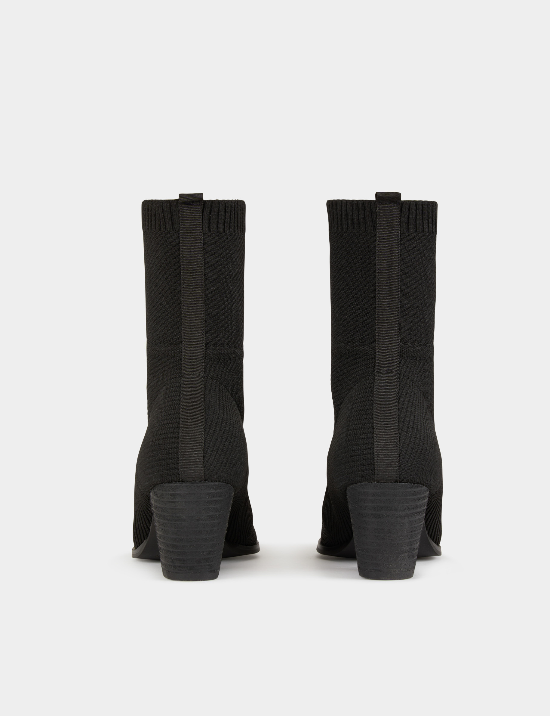 Ribbed boots with stacked heels black ladies'