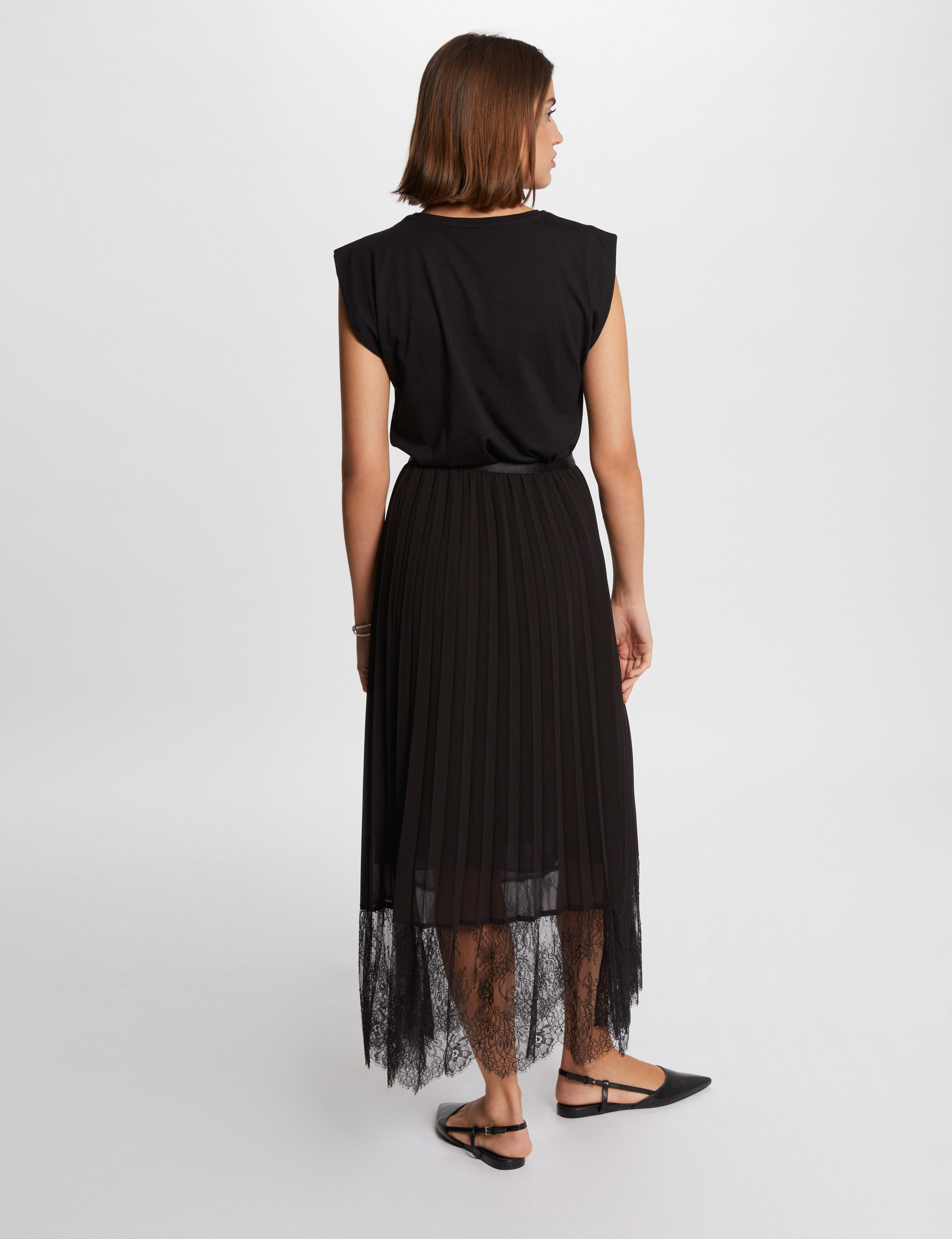 maxi pleated a line skirt black women Maxi pleated A-line skirt black women