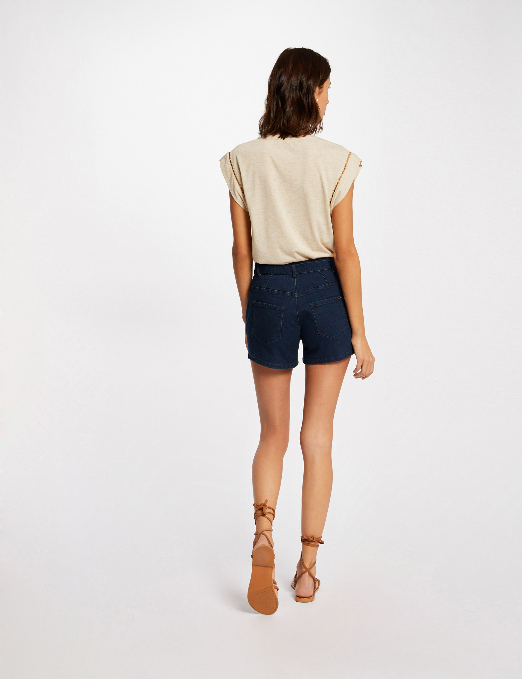 Denim paperbag short raw denim ladies'