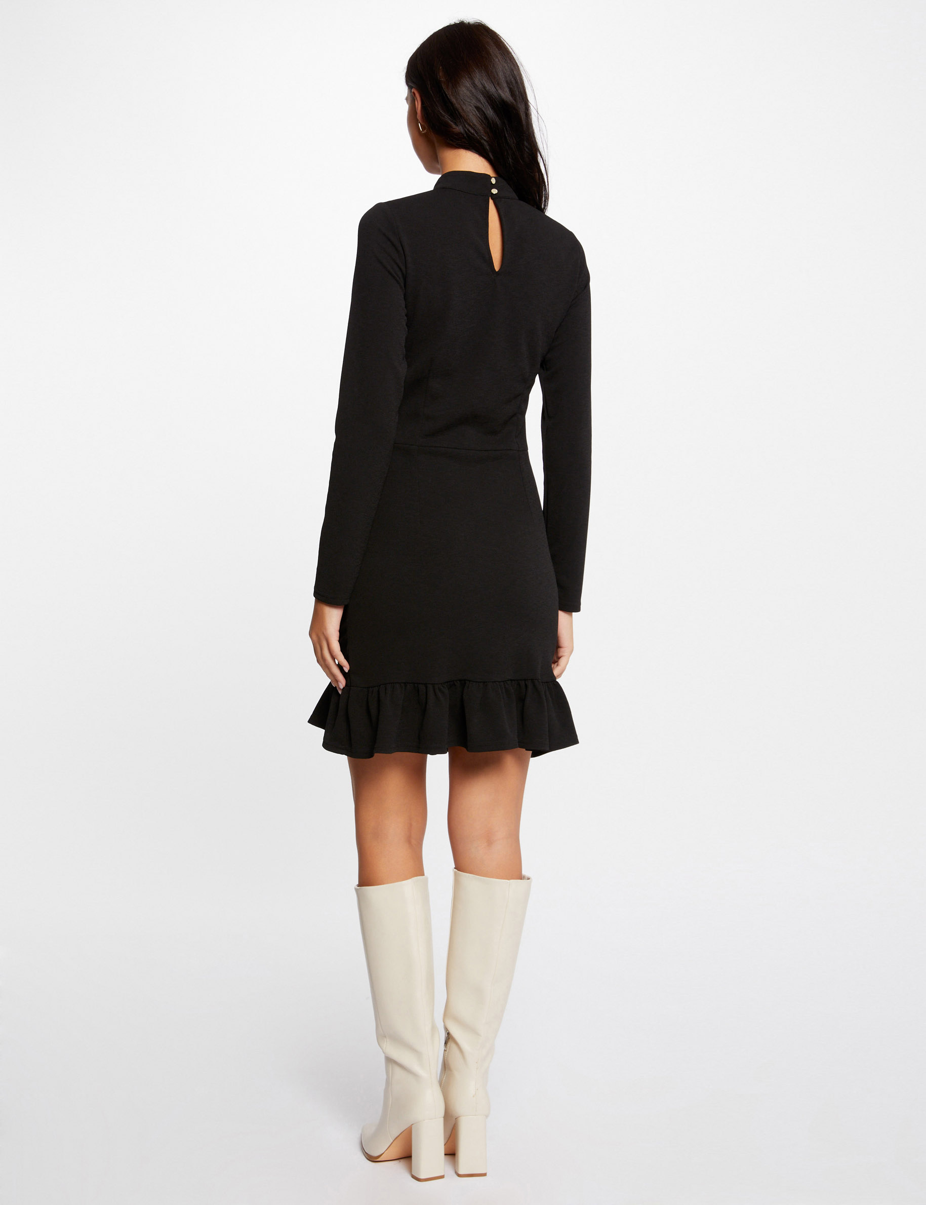 Fitted dress ruffles and high collar black ladies'