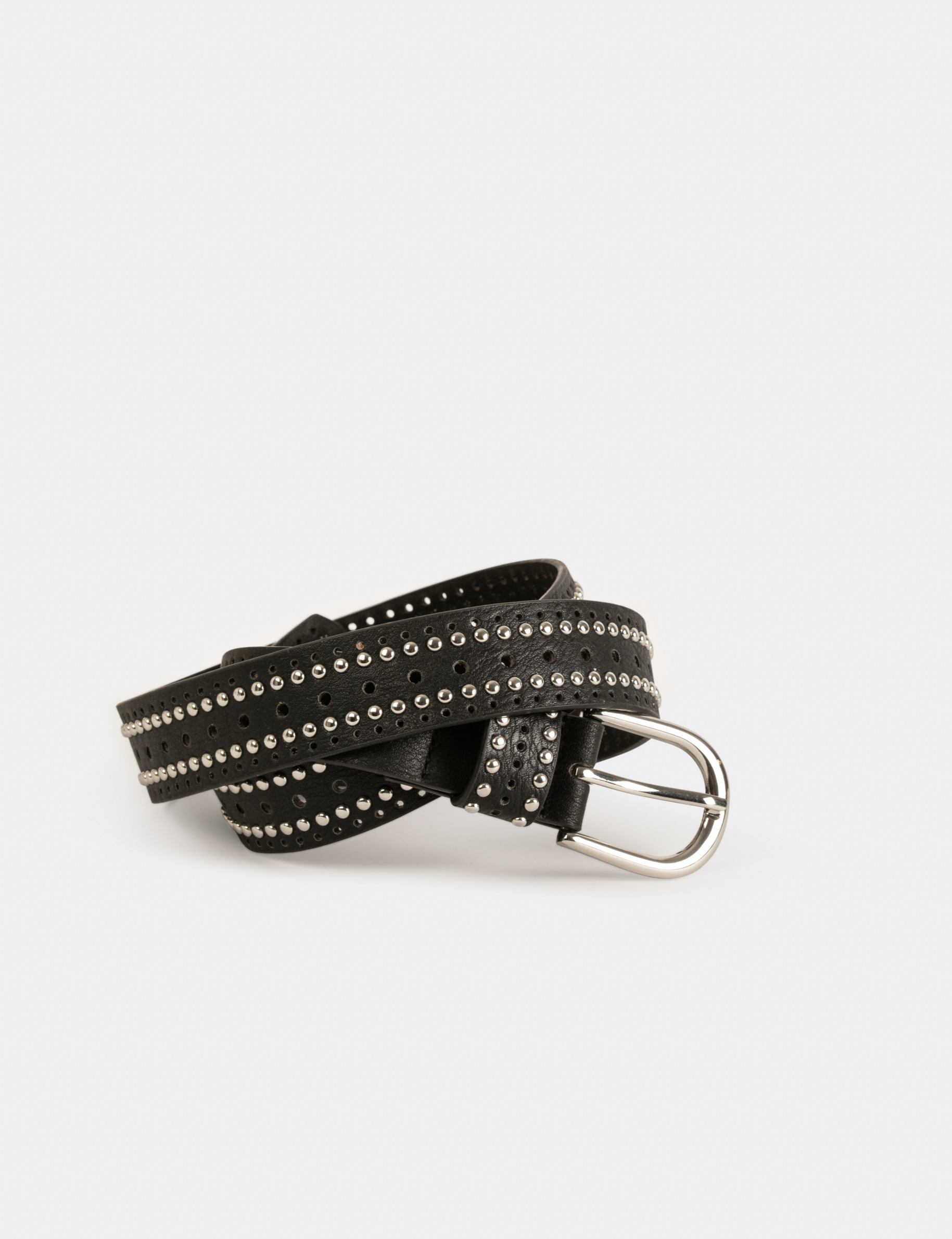 Belt with studs and perforations black ladies'