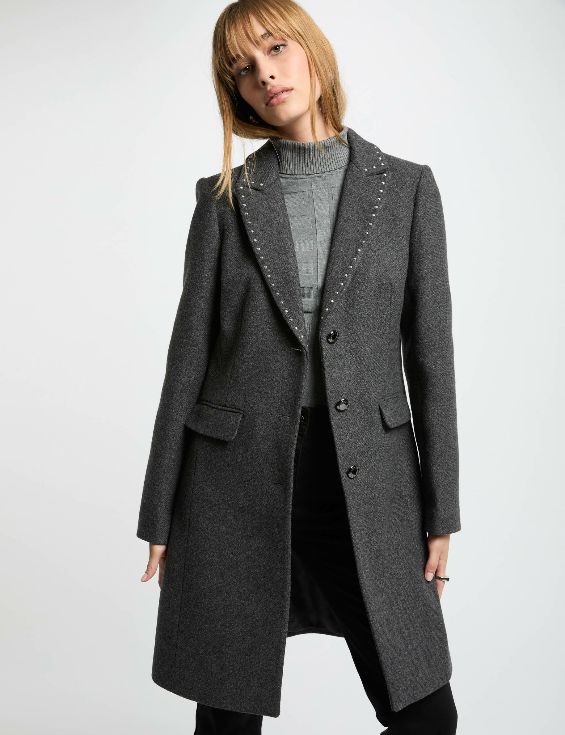 long coat with studs light grey women Long coat with studs light grey women