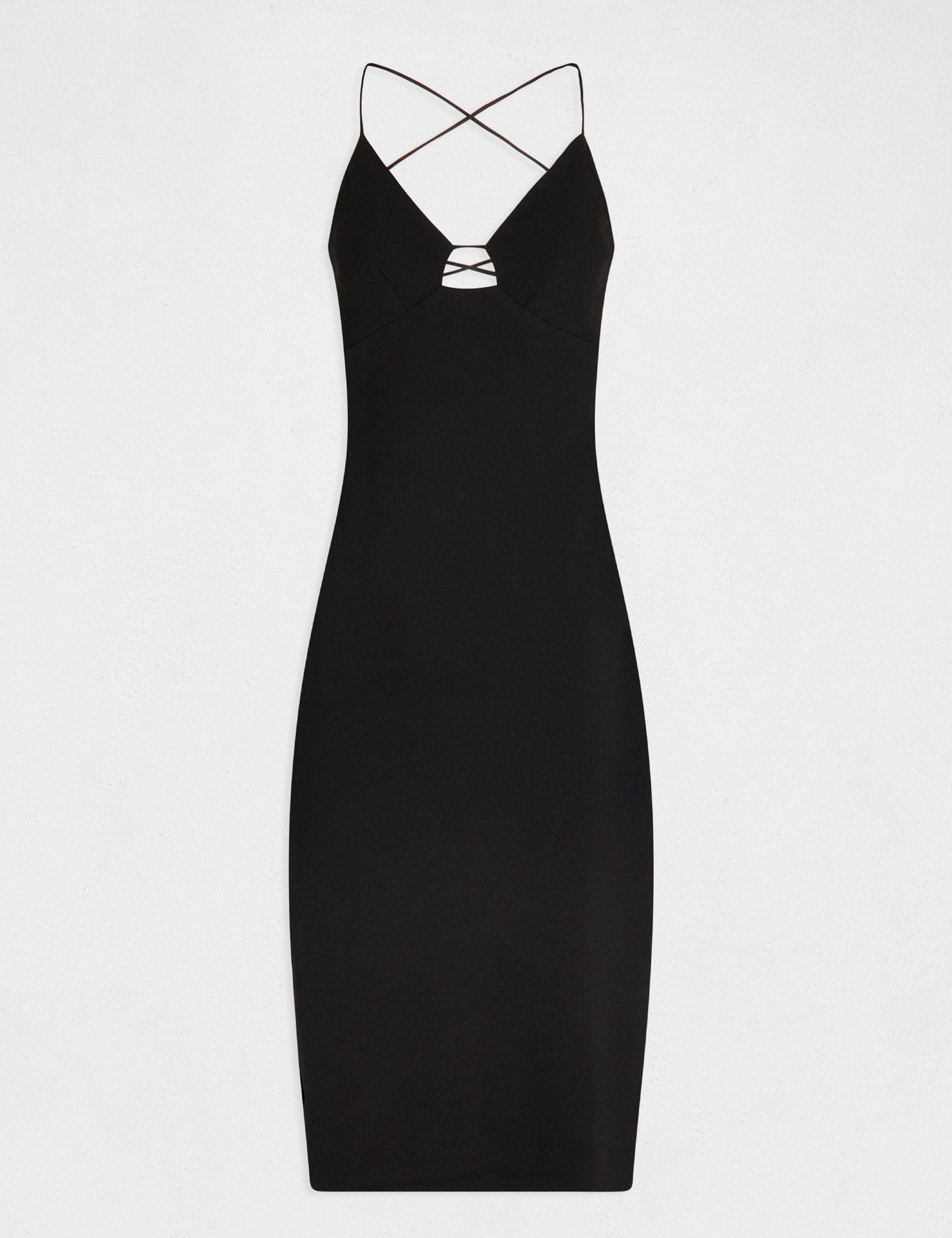 Midi straight dress with lacing black ladies'