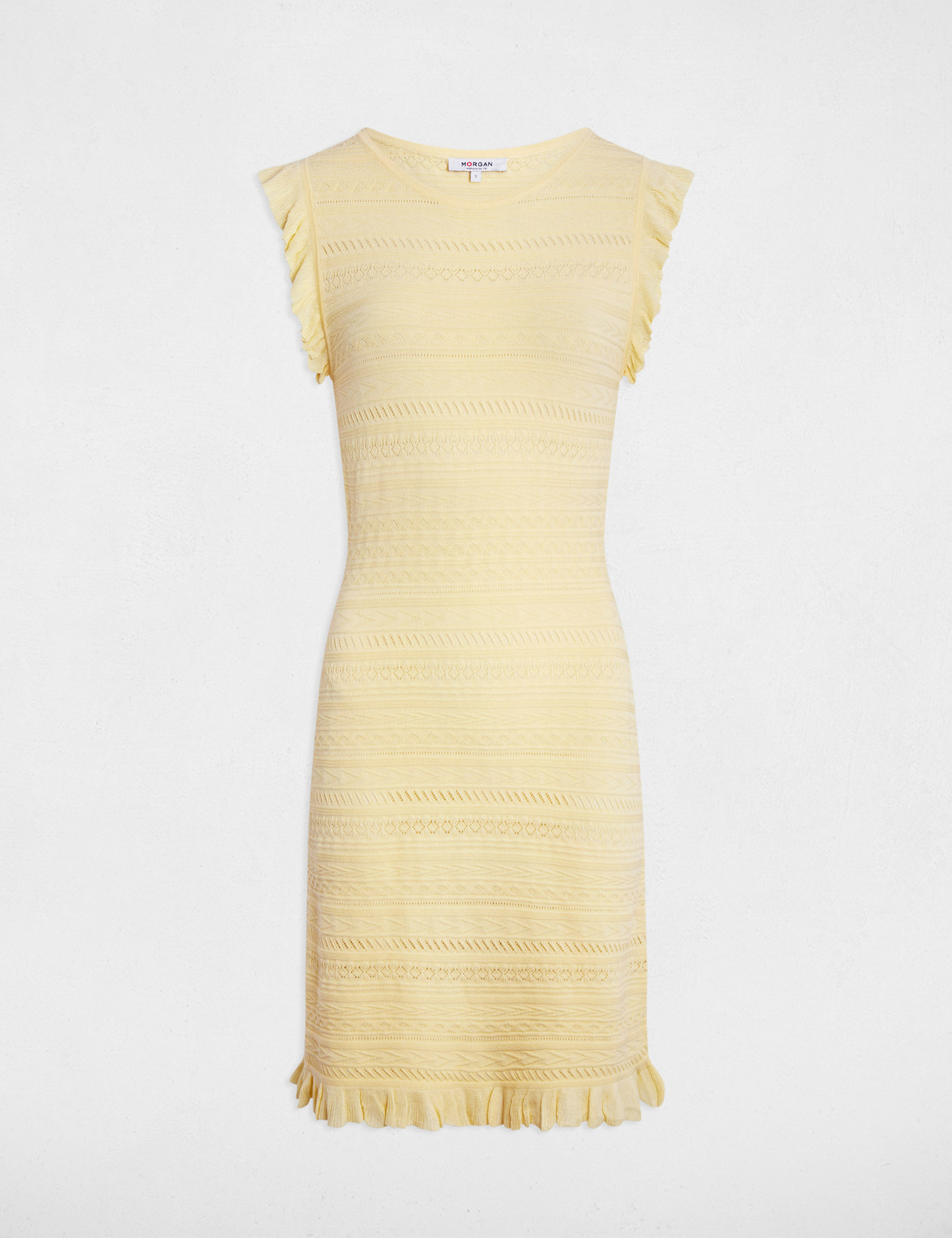Knitted short-sleeve dress pastel yellow women
