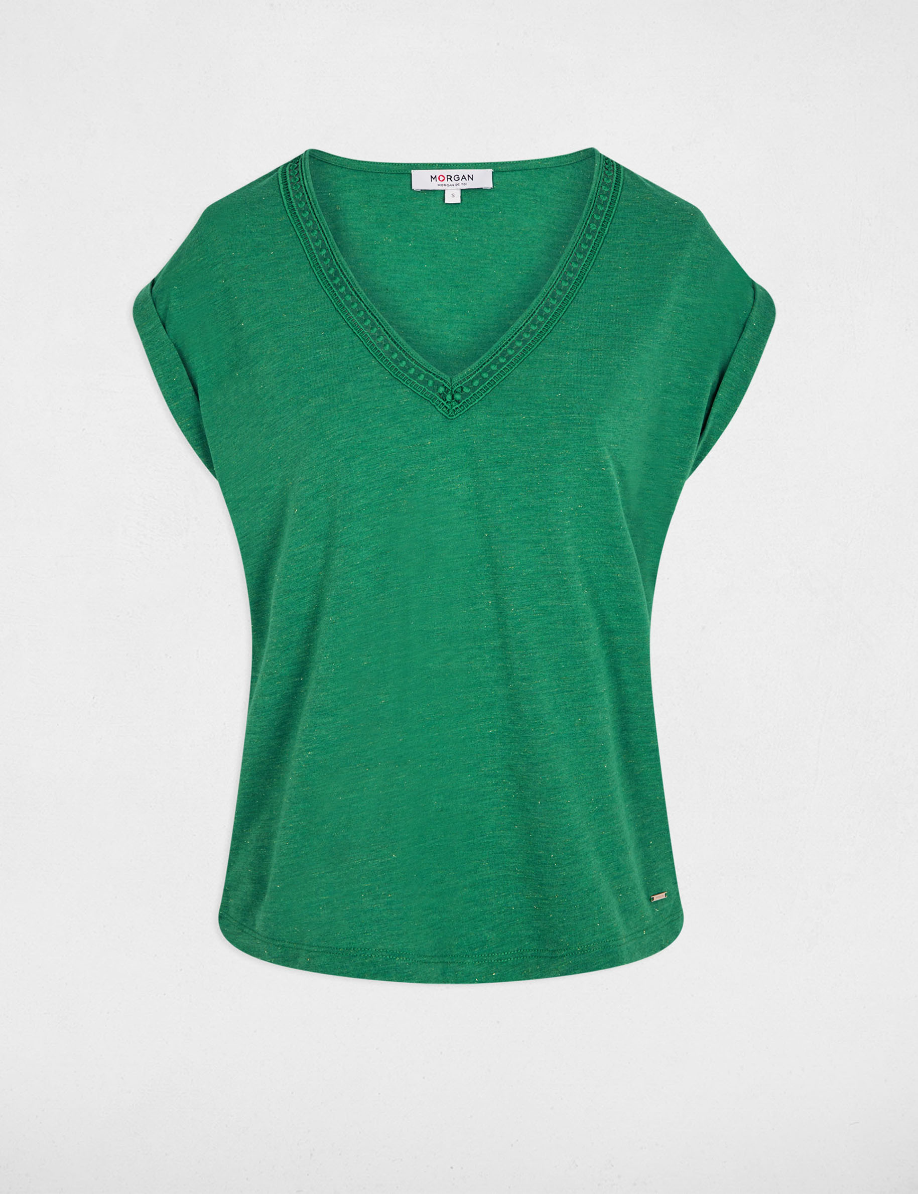 Shiny v-neck t-shirt meadow green women