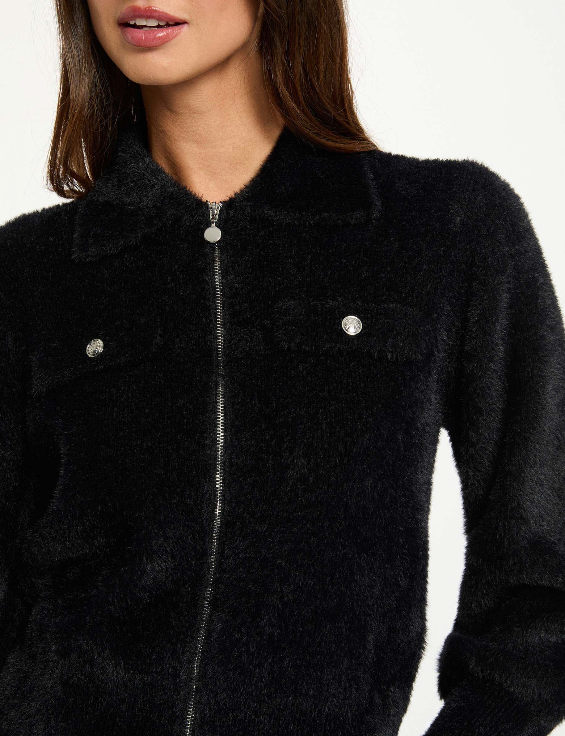 gilet manches longues col a revers noir femme Gilet manches longues col à revers noir femme