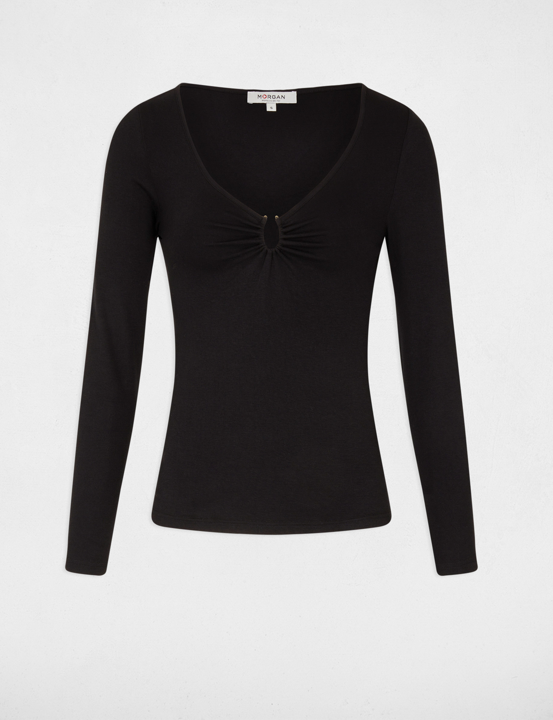 Long-sleeved t-shirt with V-neck black ladies'