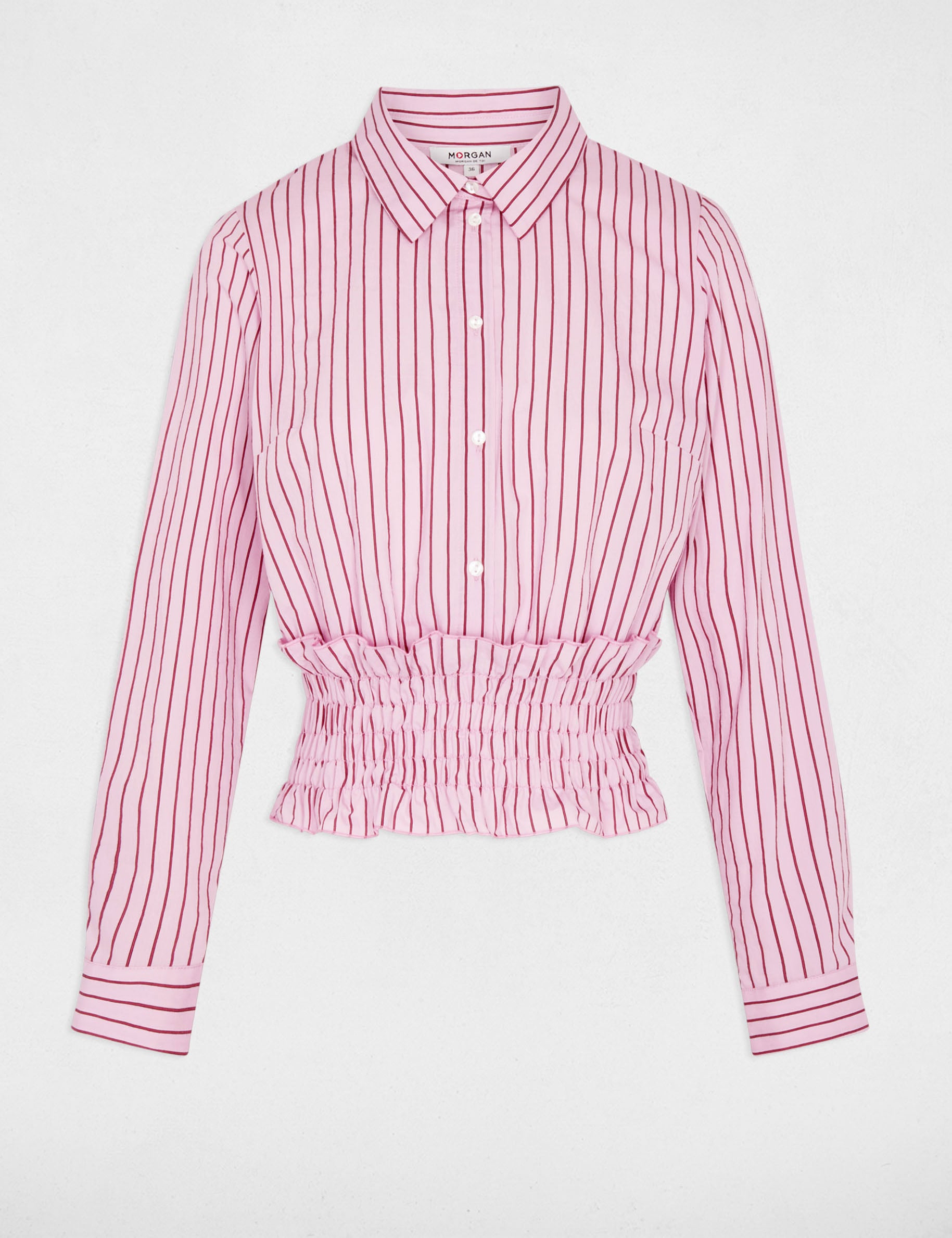 Striped shirt with a notched collar pink women