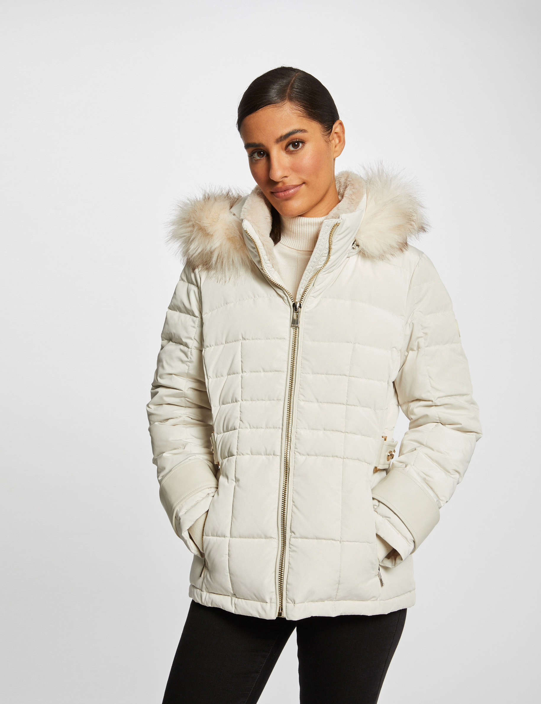 Straight padded jacket with hood ivory ladies' Straight padded jacket with hood ivory ladies'