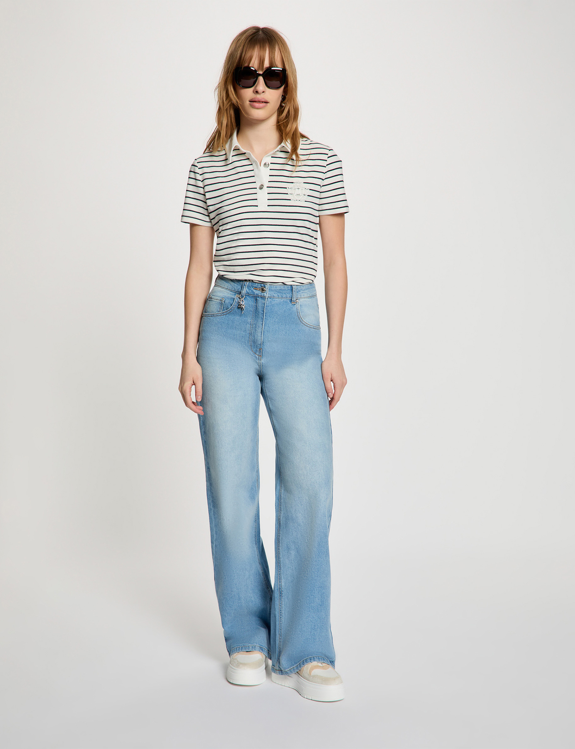 Striped top with polo collar white women
