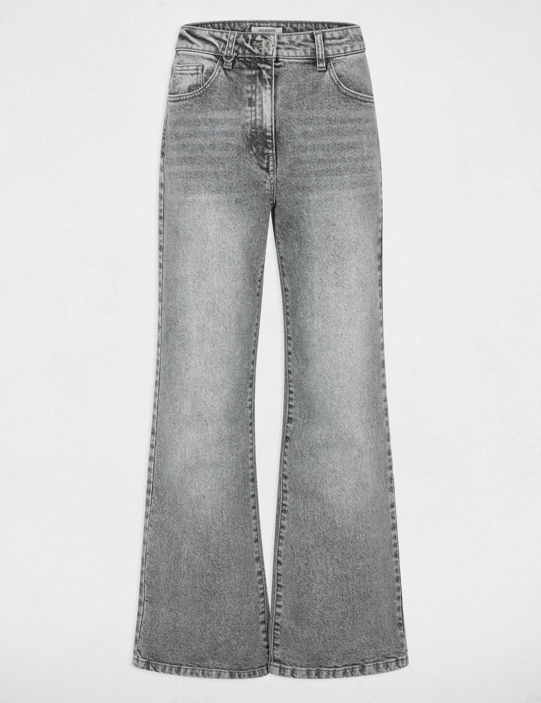 High-waisted wide-leg jeans denim snow grey women