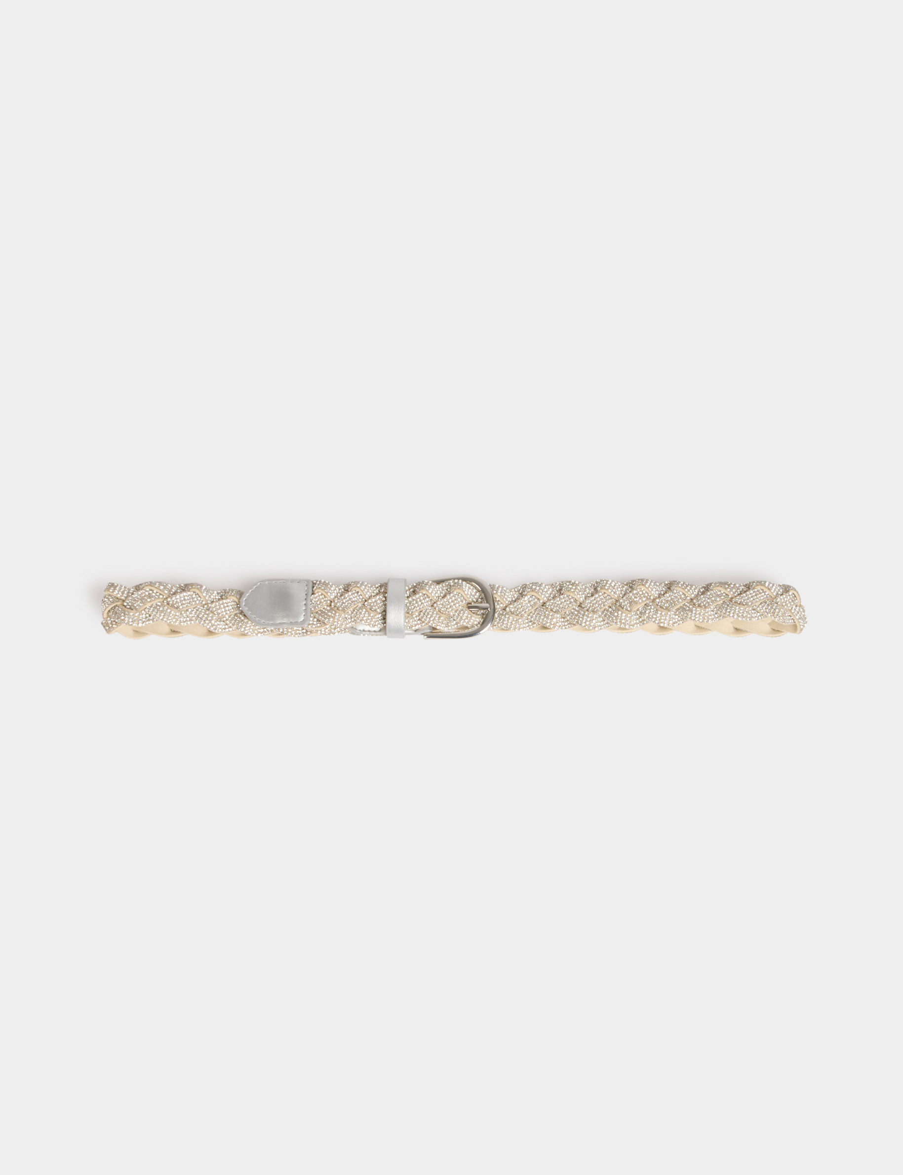 Braided belt with rhinestones silver color women