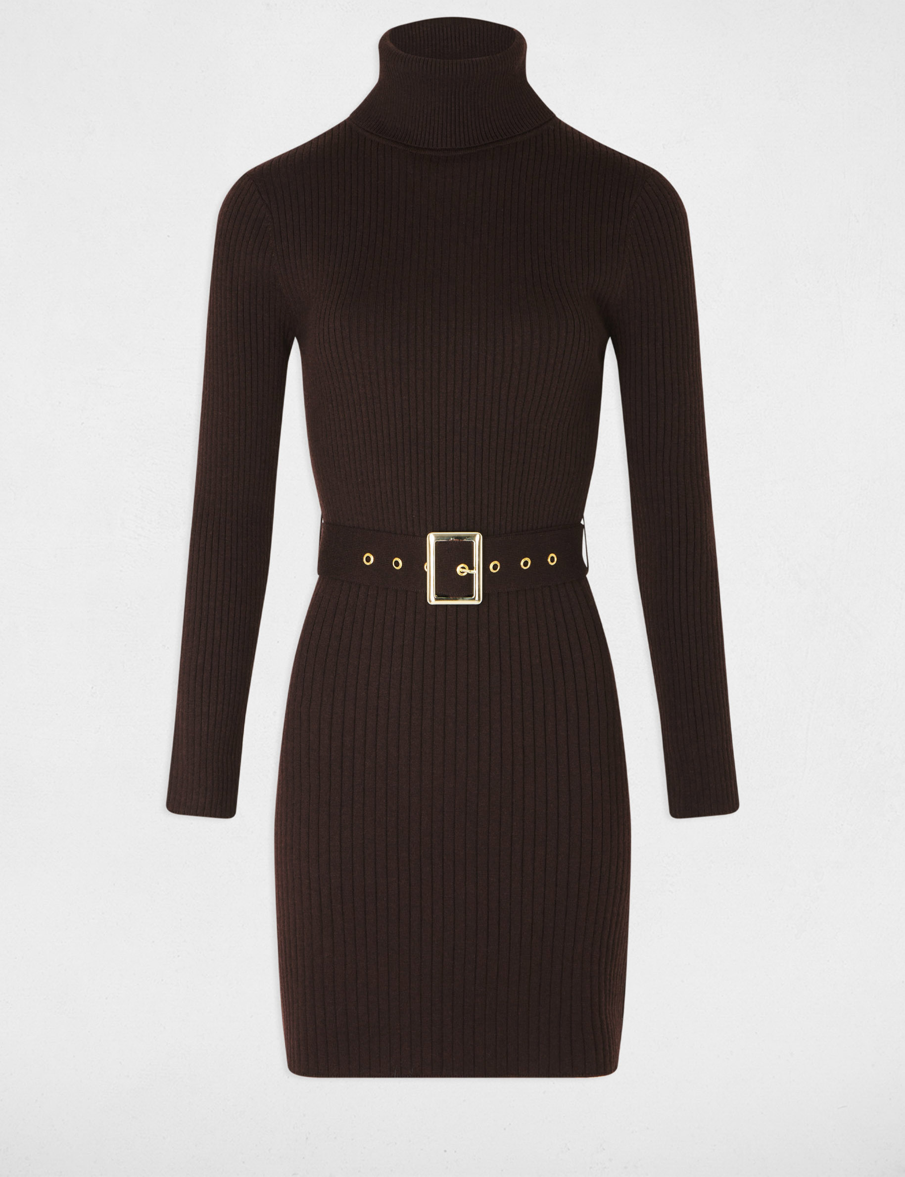 short dress with high neck dark brown women Short dress with high neck dark brown women