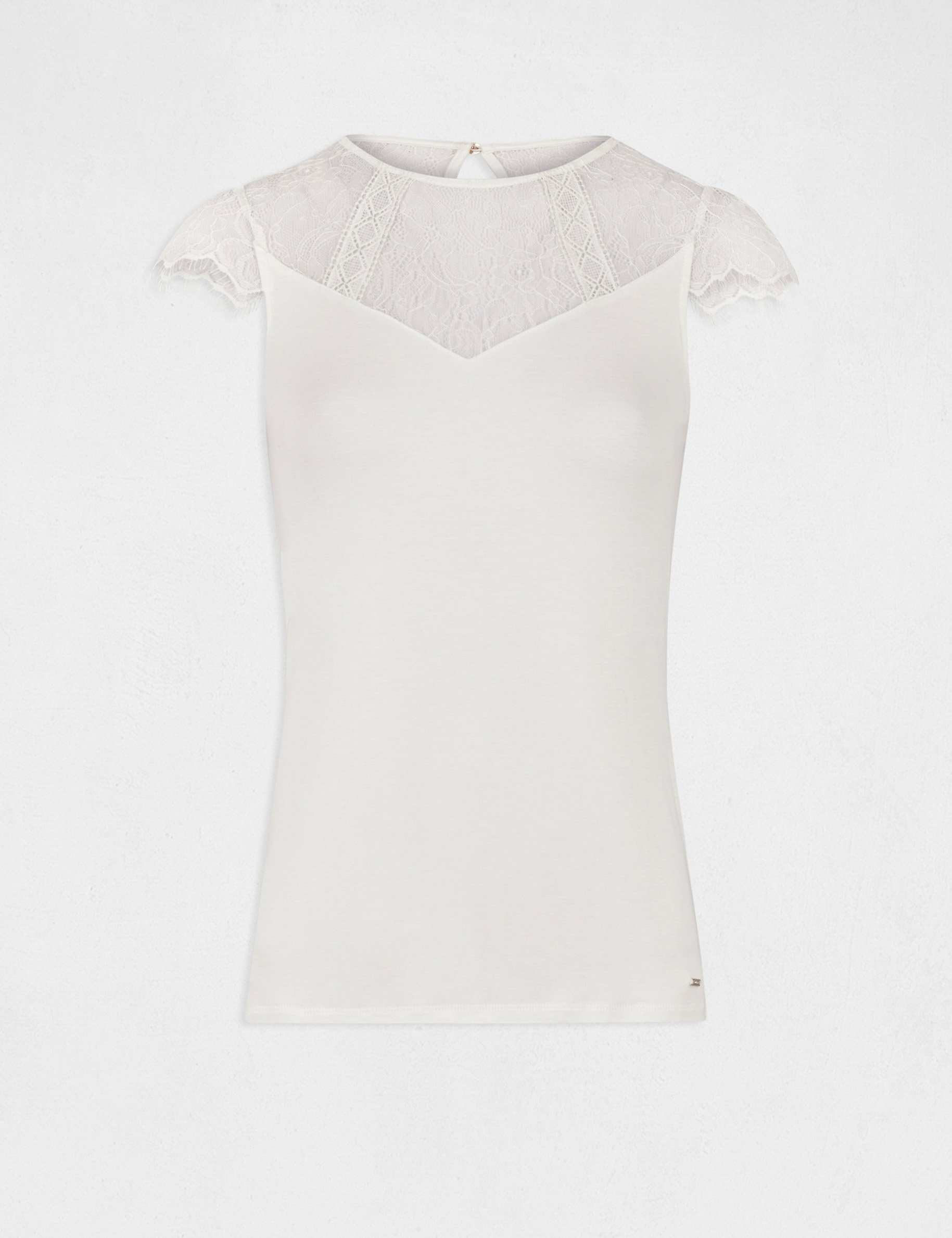 short sleeved t shirt with lace ivory women Short-sleeved t-shirt with lace ivory women