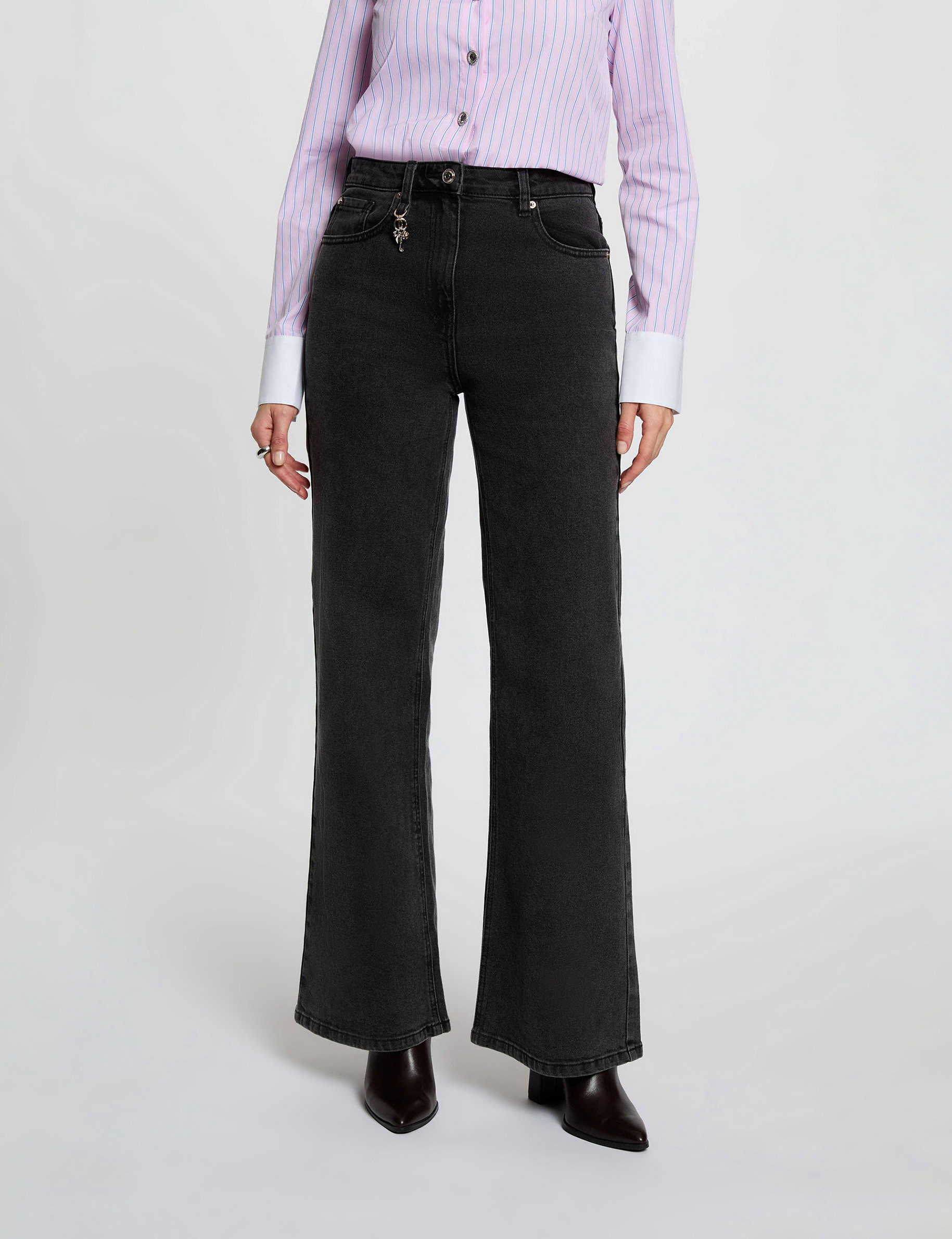 High-waisted wide-leg jeans black denim women