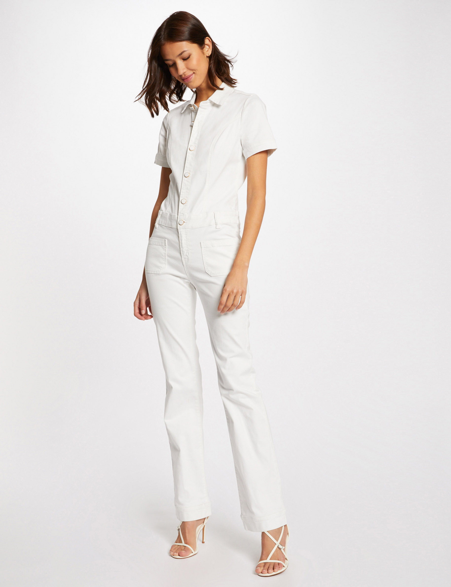 Flare buttoned jumpsuit ecru women
