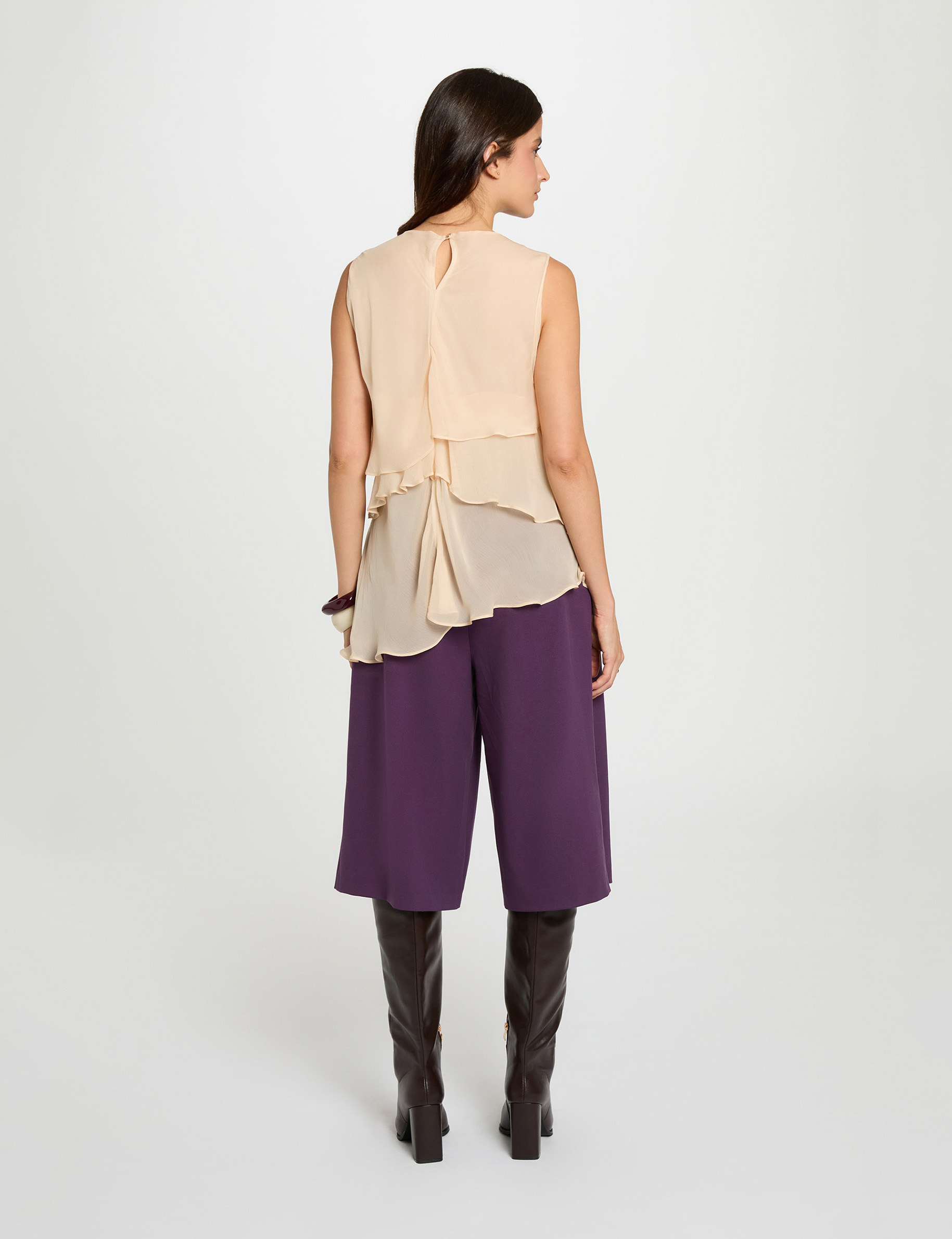 Blouse voile sans manches rose poudrée femme