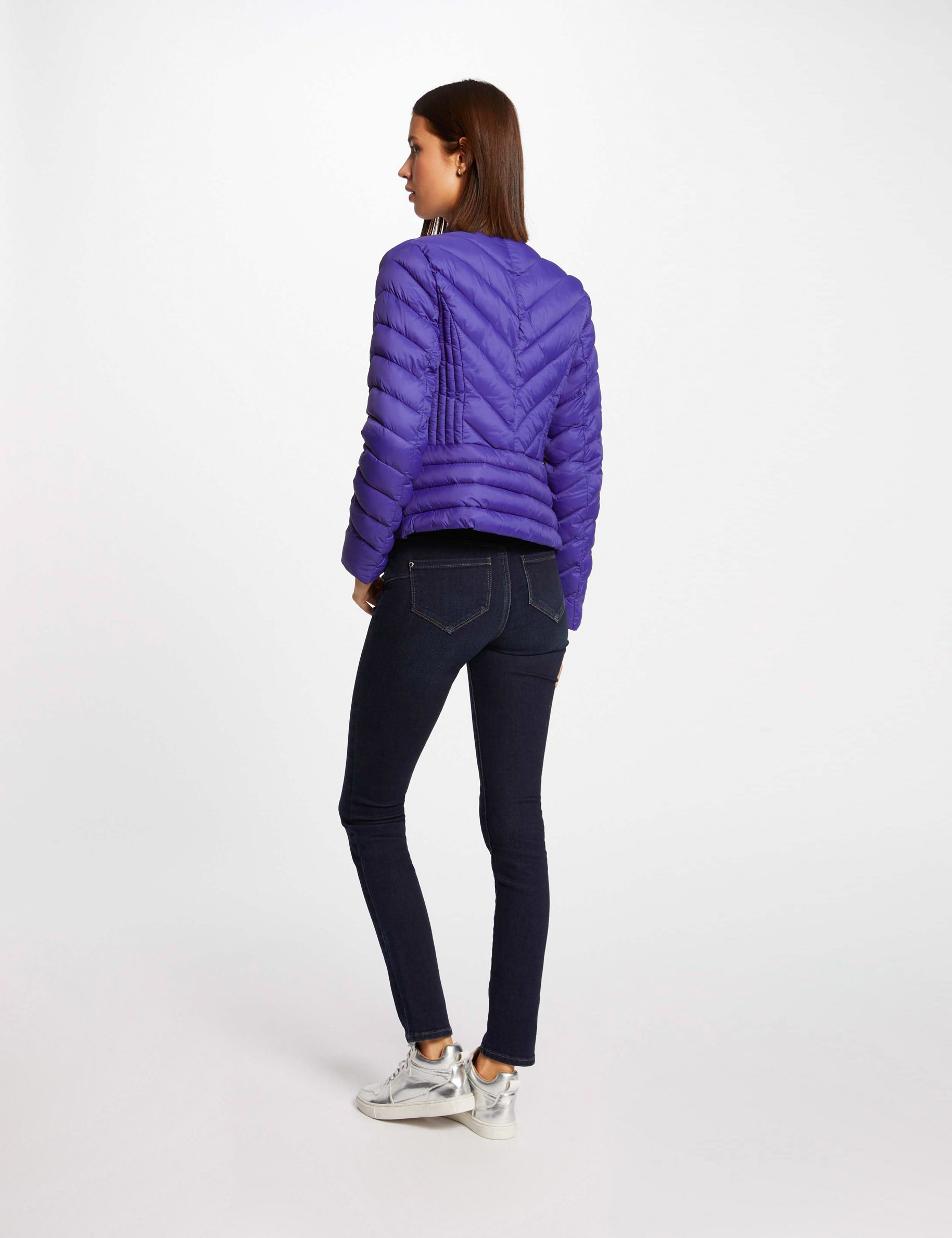 Straight zipped padded jacket purple ladies'