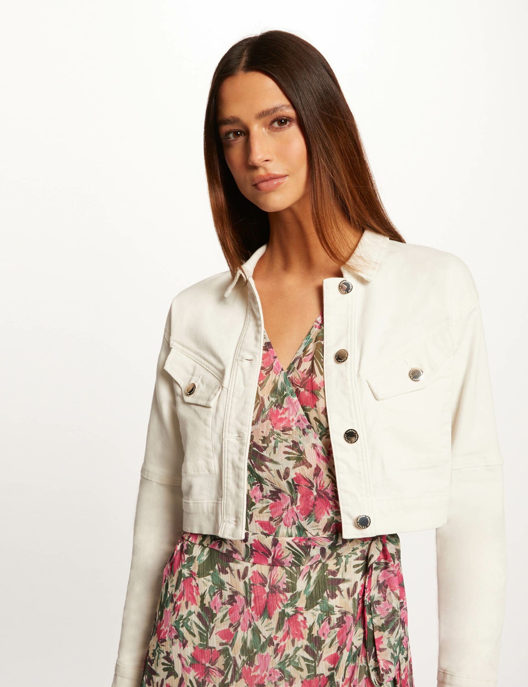 Straight buttoned denim jacket ecru ladies Morgan
